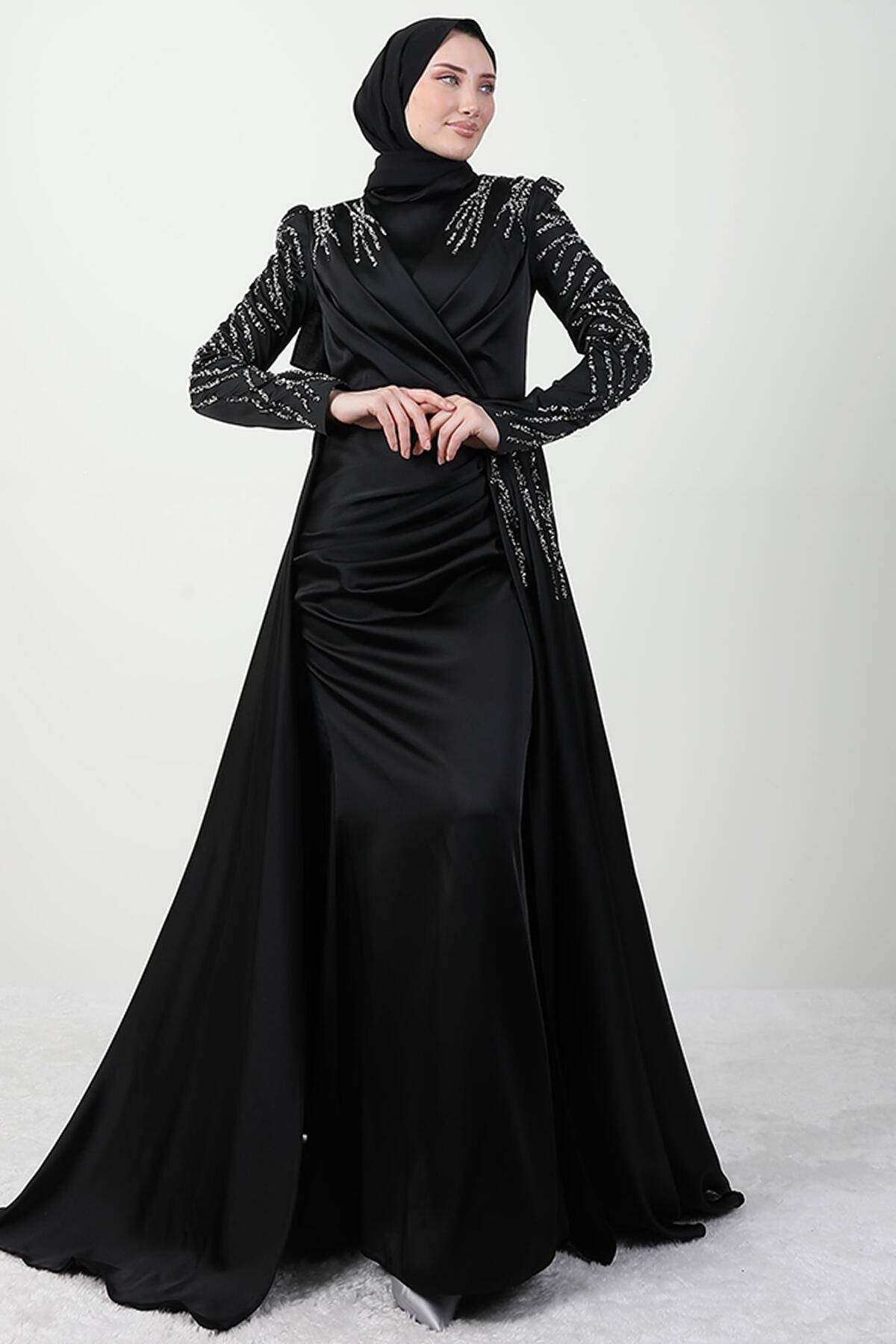 Asian Hijab Evening Dress Black