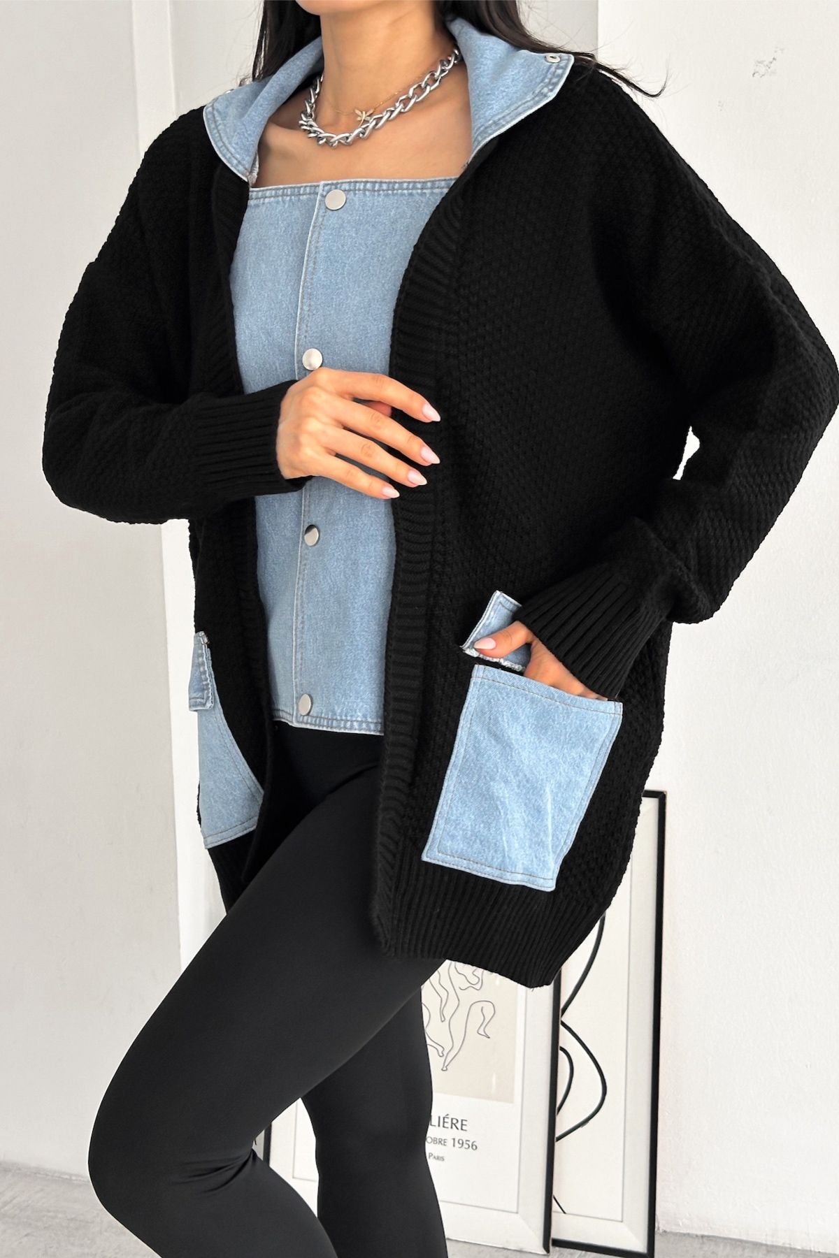 Black snap button cardigan hot sale