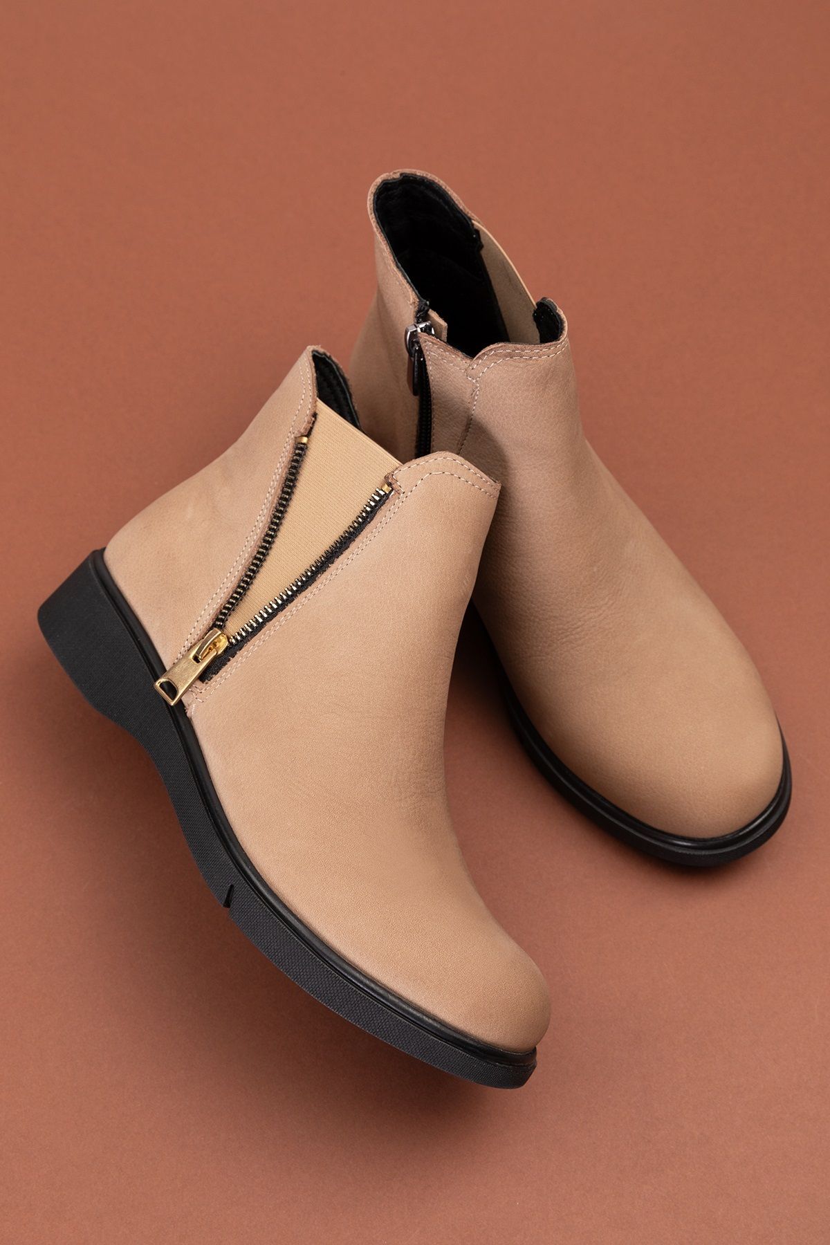Gondol-Genuine Leather Nubuck Zippered Daily Boots Esfa.3539 3
