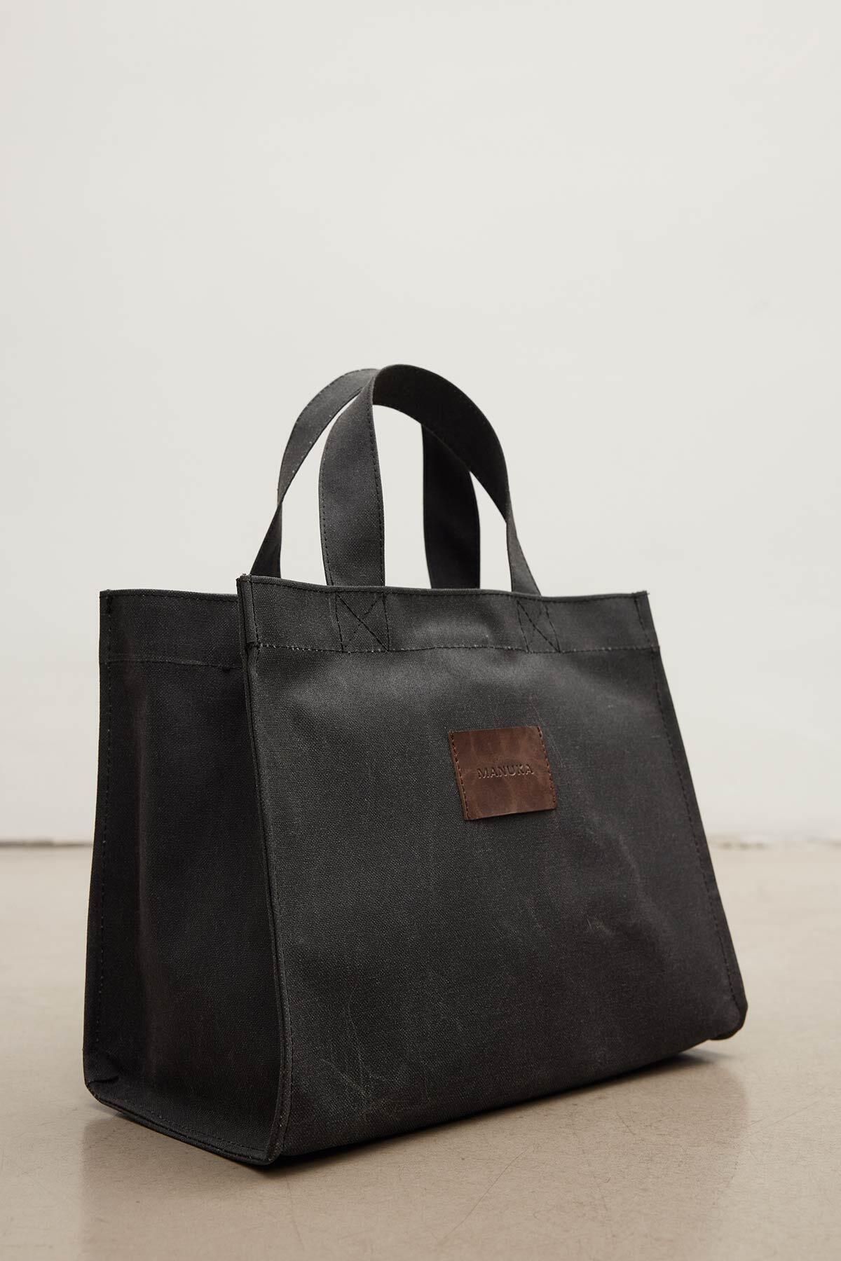 Manuka-Washing Effect Small Canvas Bag Black 5