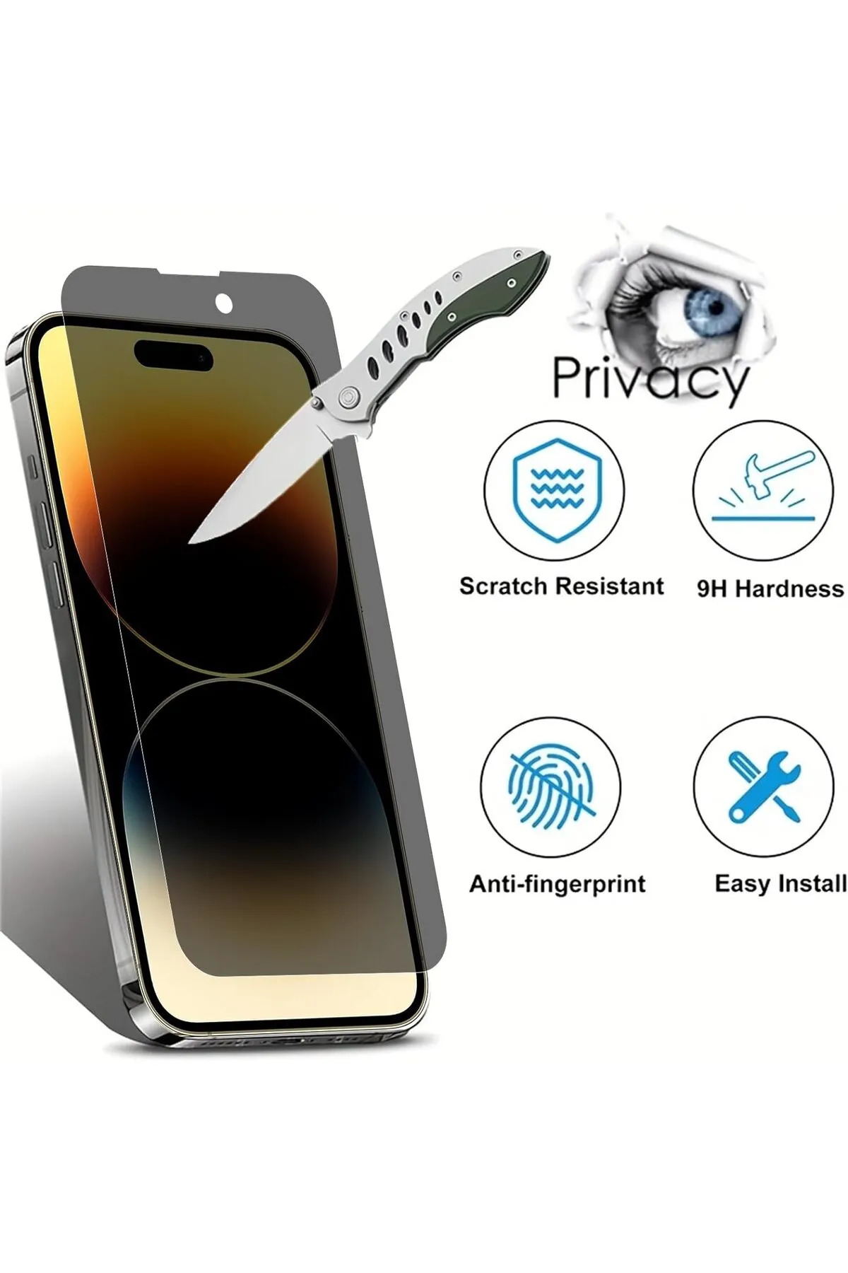 iPhone 15 Pro Max Uyumlu Privacy Hayalet Ekran Koruyucu Tam Kaplayan 5D Yandan Görünmez 5