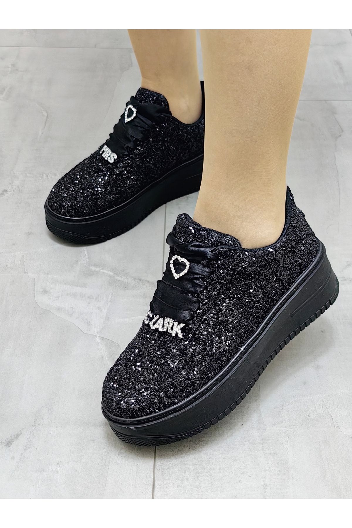 Ayakkab Tutkusu Stilo Black Sneakers Glittering Stylish Design Comfortable Sneakers Glittering Black Shoes Trendyol