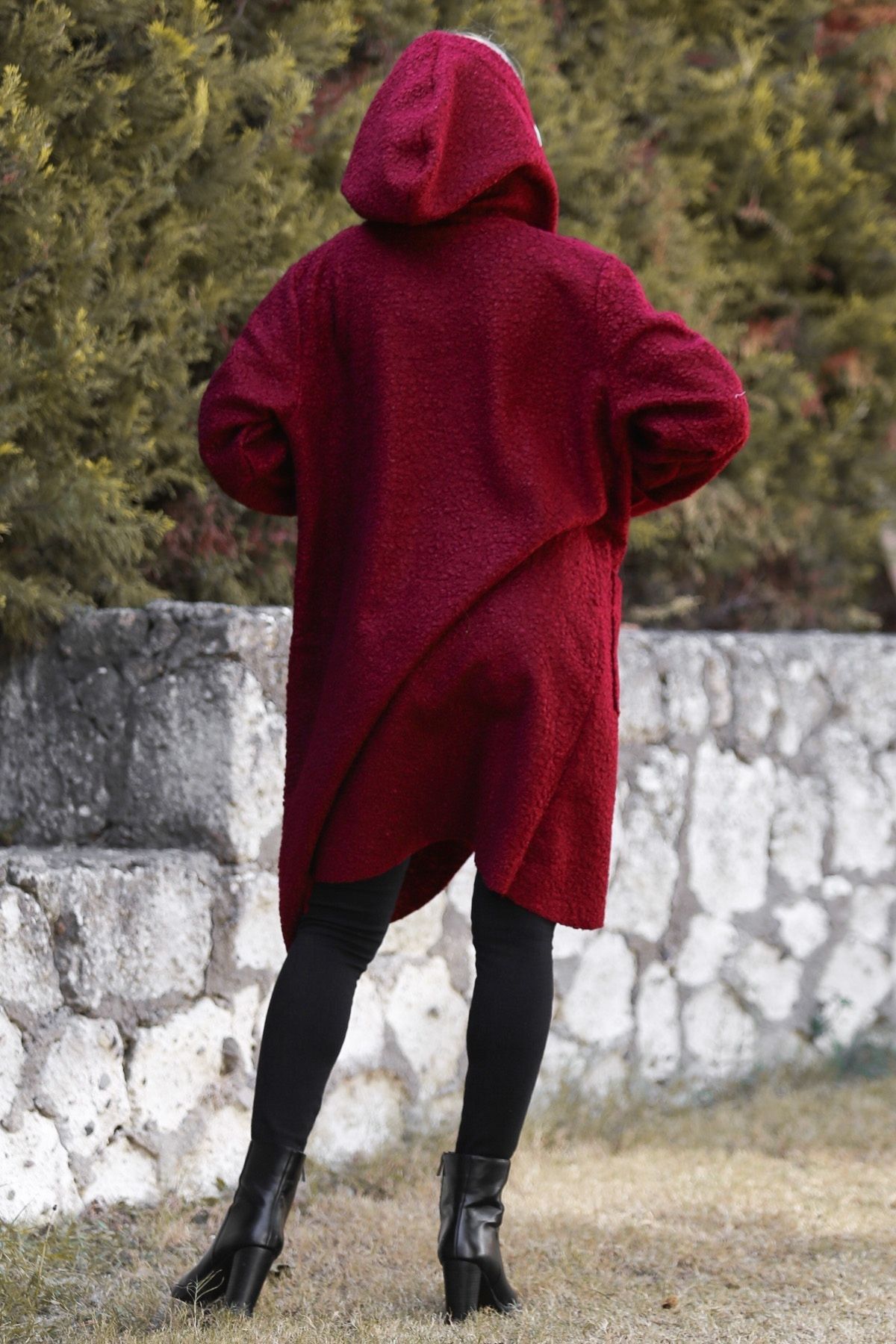 Burgundy deals boucle coat