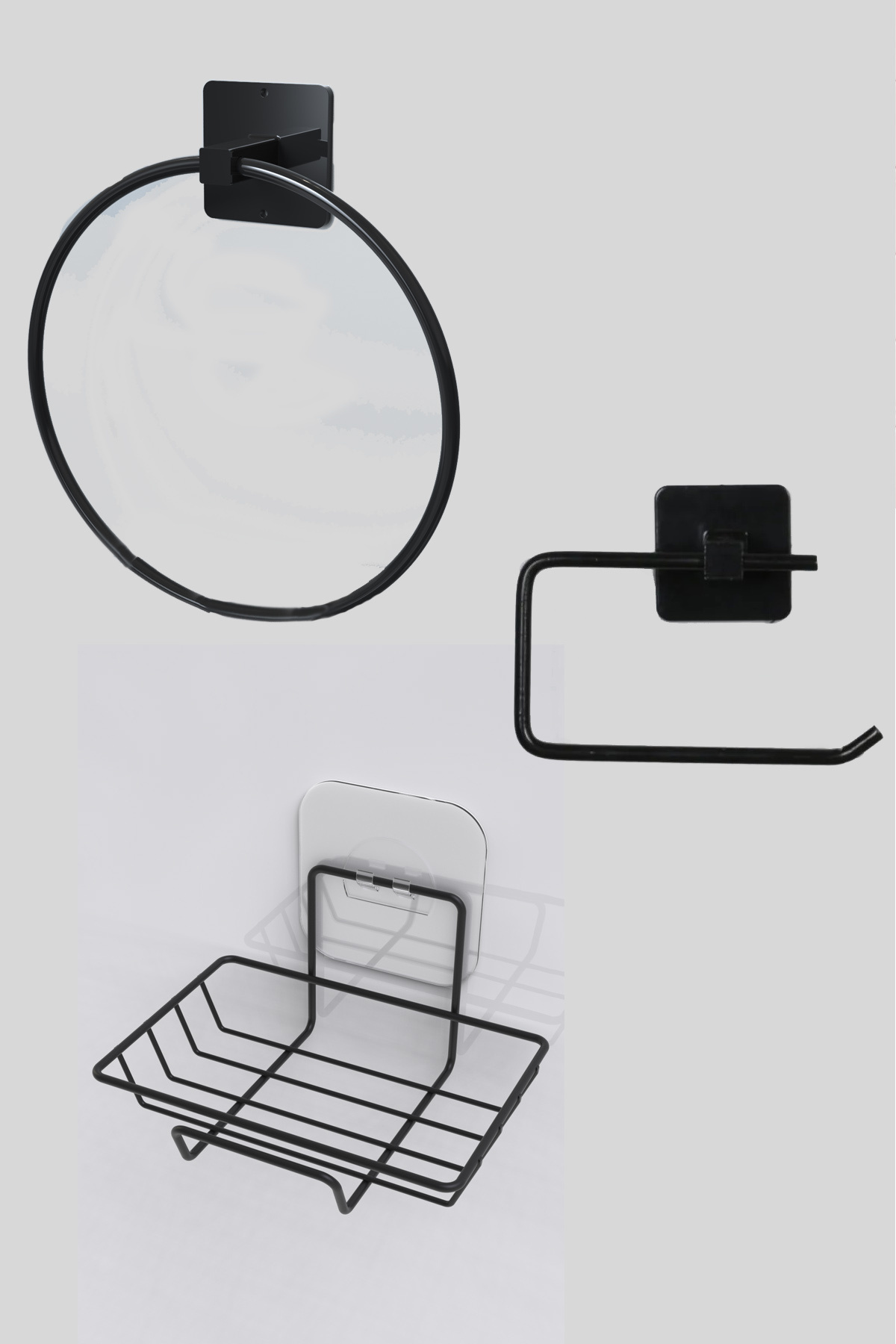 KARTEYA-3-Piece Bathroom Set Adhesive Stainless Bathroom Soap Dish WC Paper Holder Towel Holder Bathroom Organizer Set 1