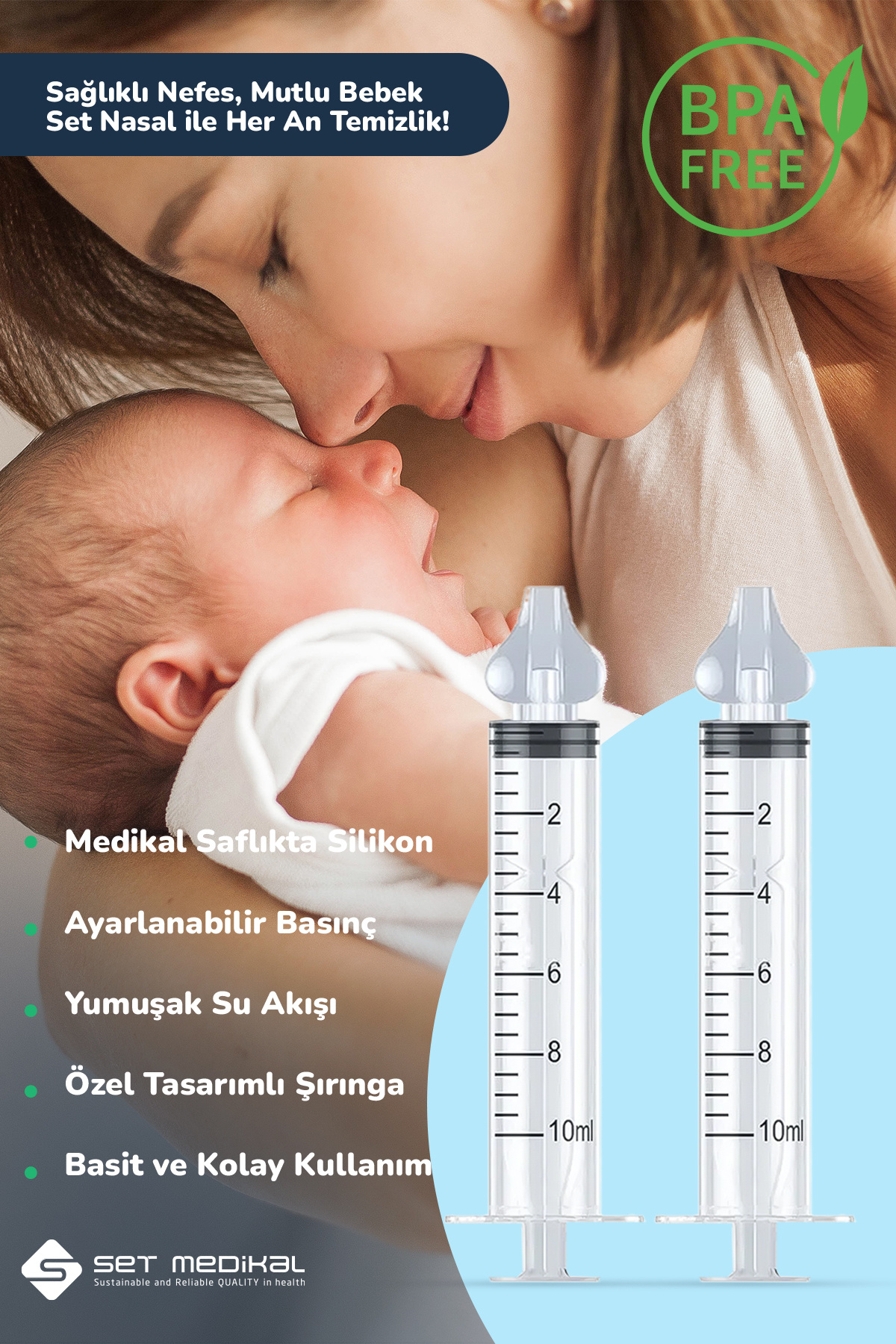 Set Nasal Burun içi Temizleme Şırıngası, Burun Yıkama Enjektörü, Nasal