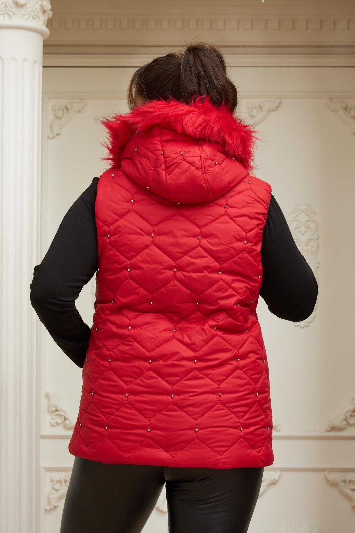 RMG-Dropped Women's Large Size Red Quilted Vest 4