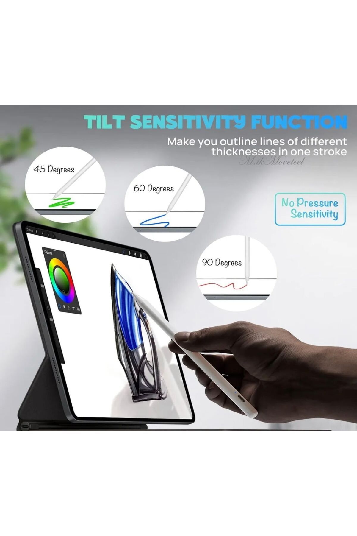 m.tk moveteck-Ipad Palm Rejection Tilt Precision Touch Drawing Writing Pen Palm Rejection 2nd Generation Pen 3