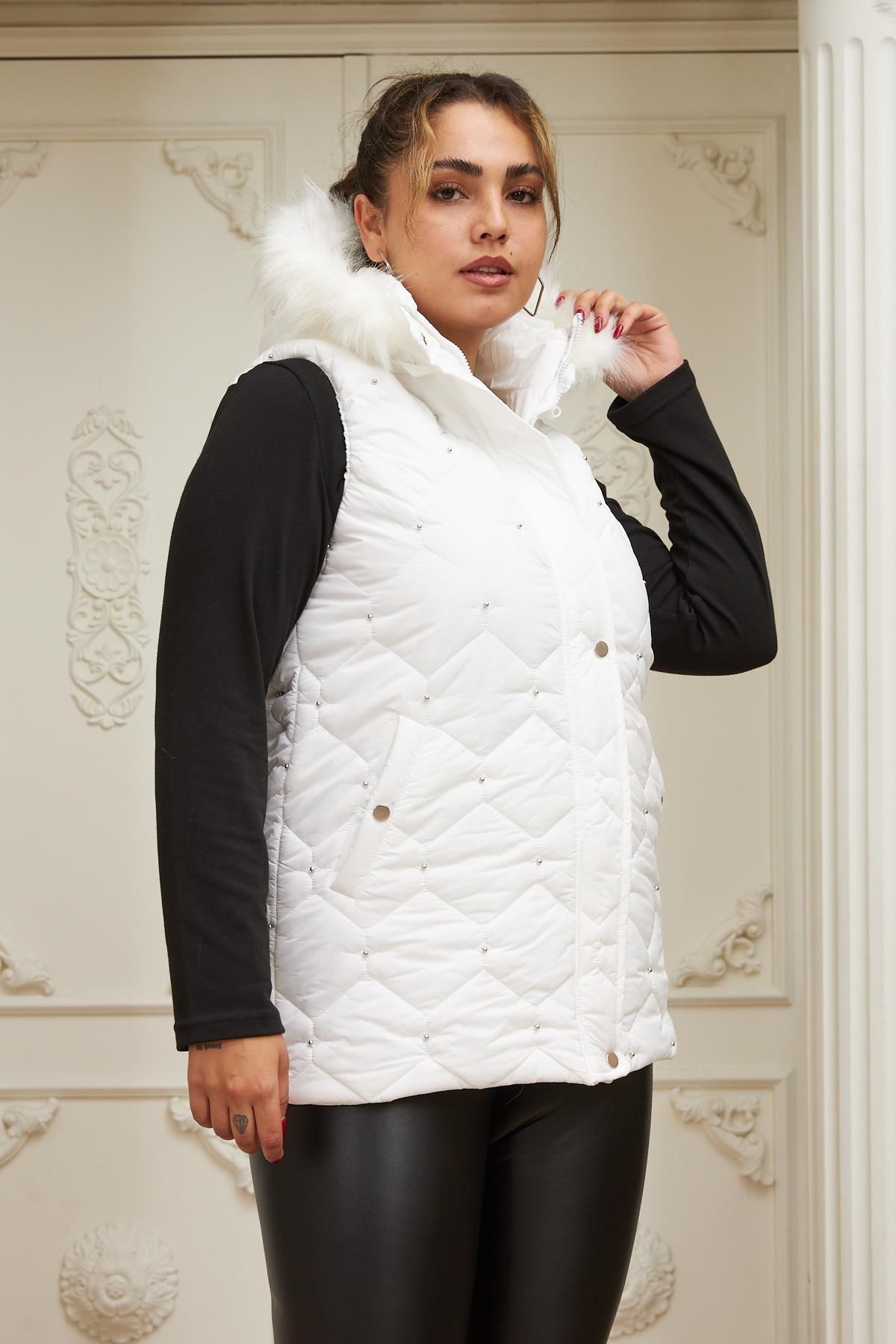 Rmg Dropped Women s Plus Size White Quilted Vest Trendyol
