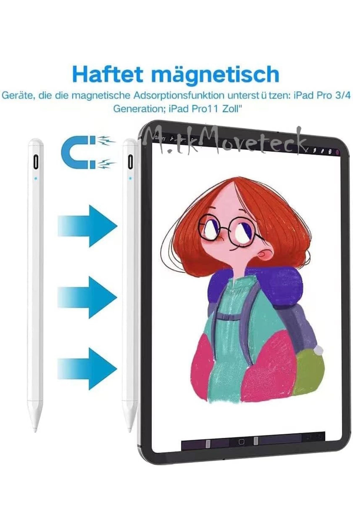 m.tk moveteck-قلم Ipad 7.8.9.10.Generation 10.9 مع ميزة رفض راحة اليد، وحساسية الإمالة، واكتشاف اليد في الرسم 4