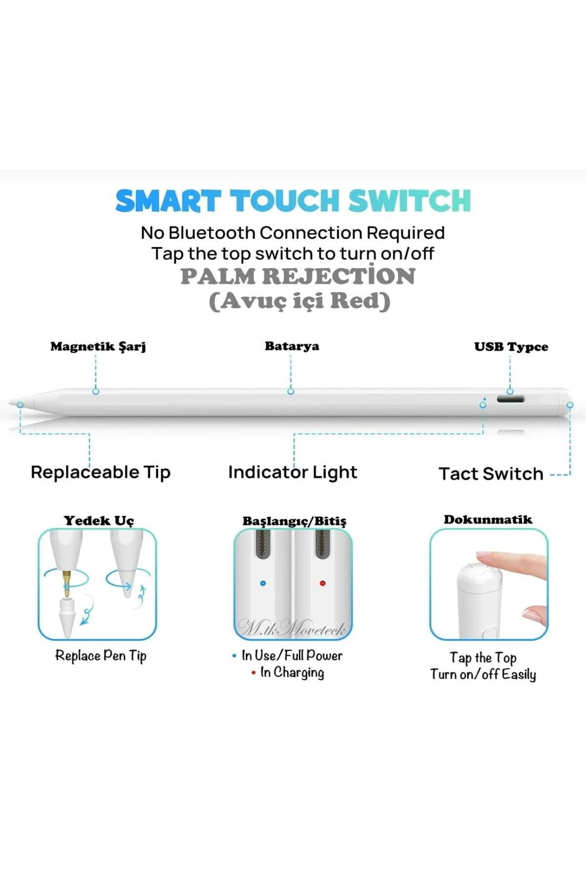 m.tk moveteck-iPad Air 5th Generation M2 Compatible Chip with Palm Rejection Feature Pen Tilt Sensitivity 6