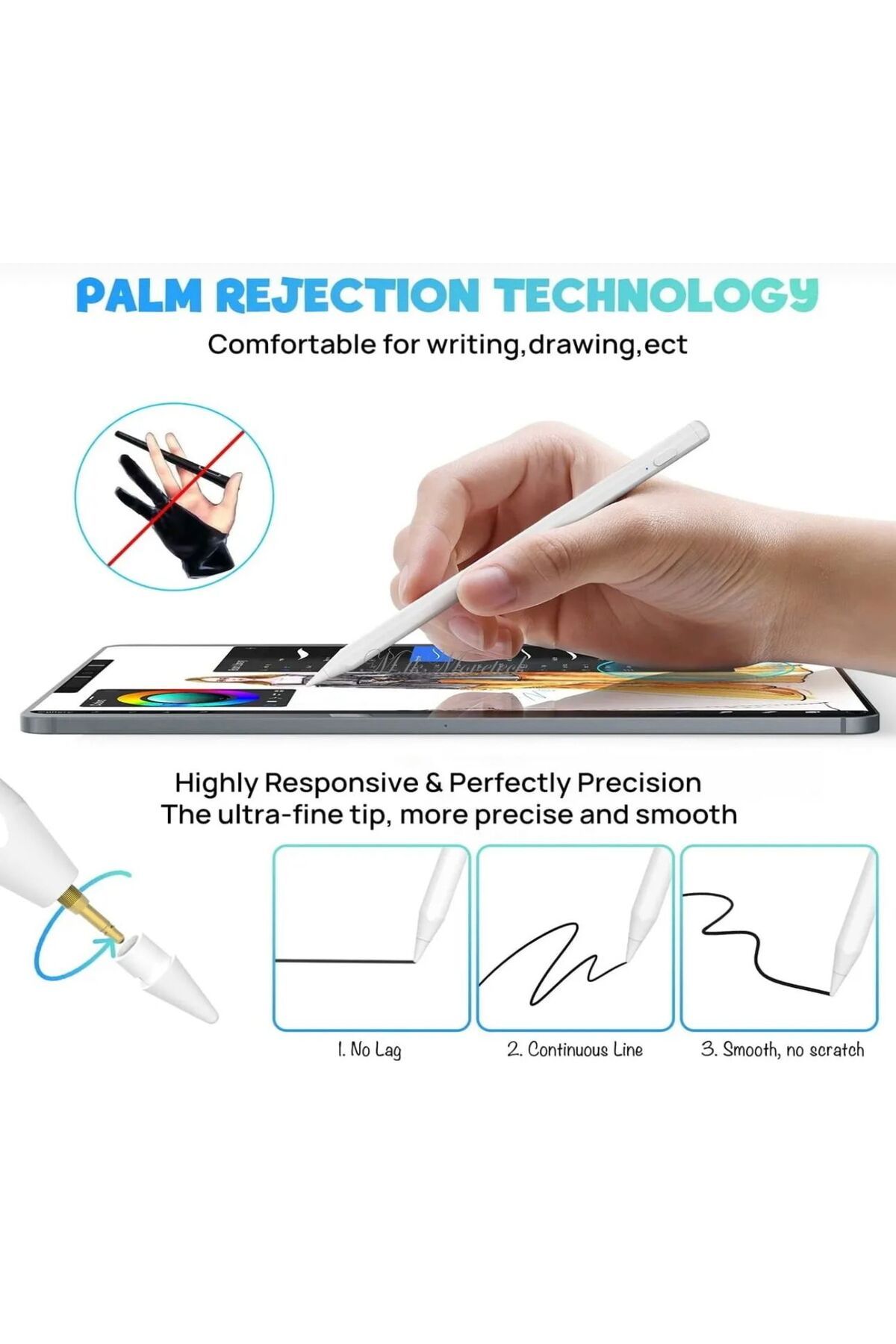 m.tk moveteck-Ipad Pro11-Pro 12.9 inch Compatible M2 with Palm Rejection Feature, Tilt Sensitivity, No Hand Detection in Drawing 3