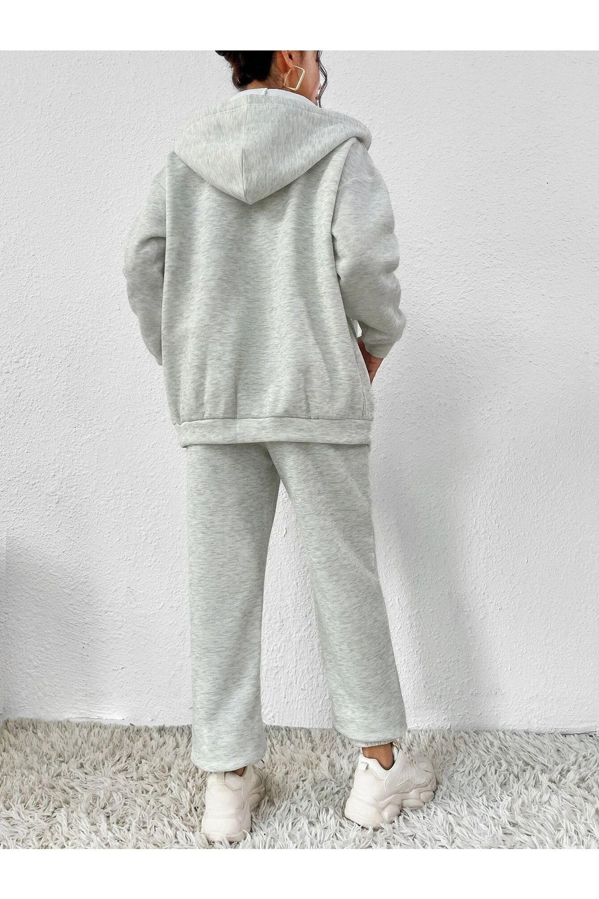 Josette Sierra Nevada Winter Cardigan Sweatpants Bottom Top Set - Γκρι εμπριμέ με φερμουάρ Oversize Hoodie