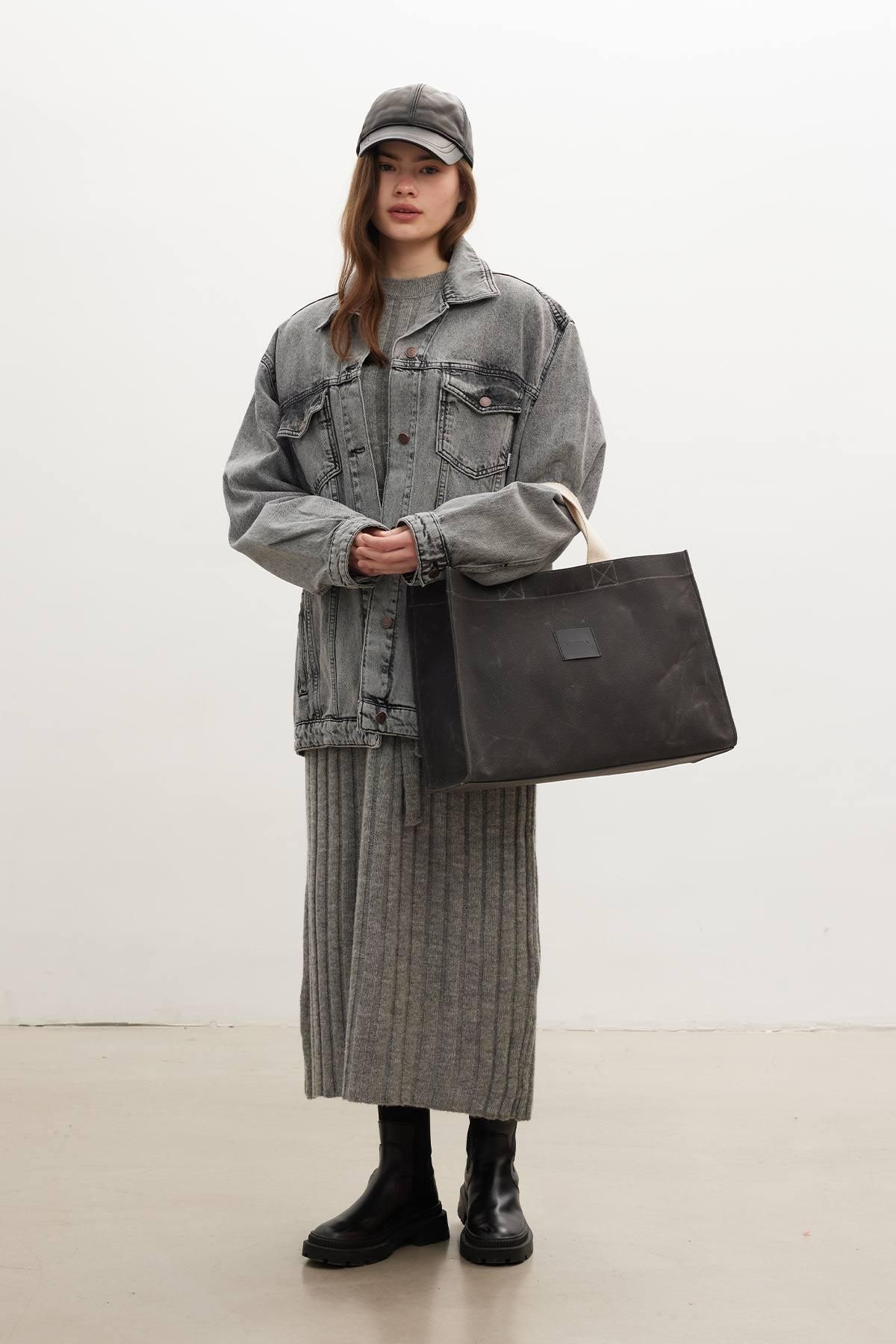 Manuka-Große Canvas-Tasche mit Wascheffekt in Schwarz 3