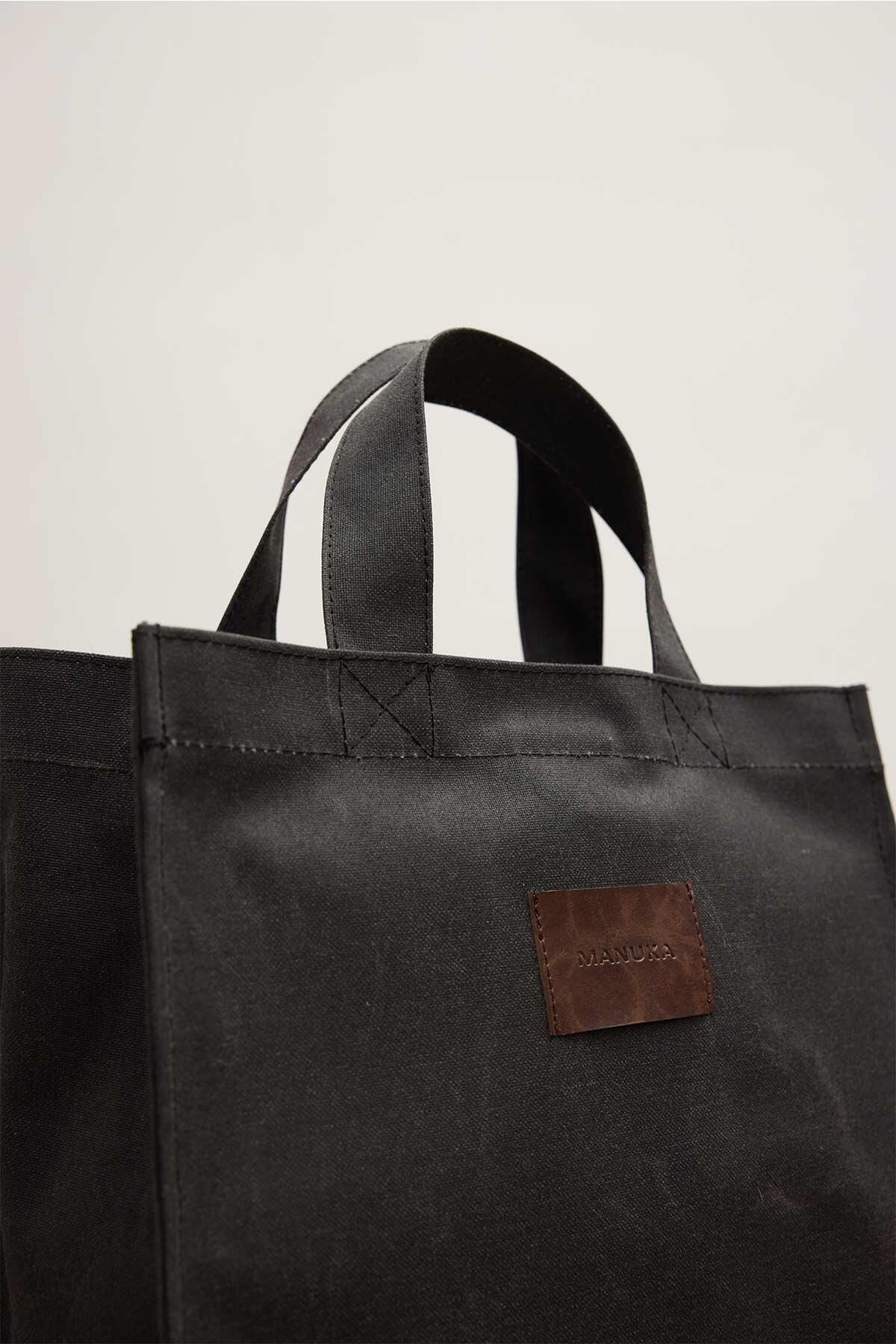 Manuka-Washing Effect Small Canvas Bag Black 4