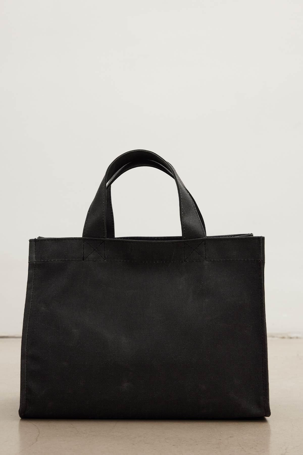 Manuka-Washing Effect Small Canvas Bag Black 6
