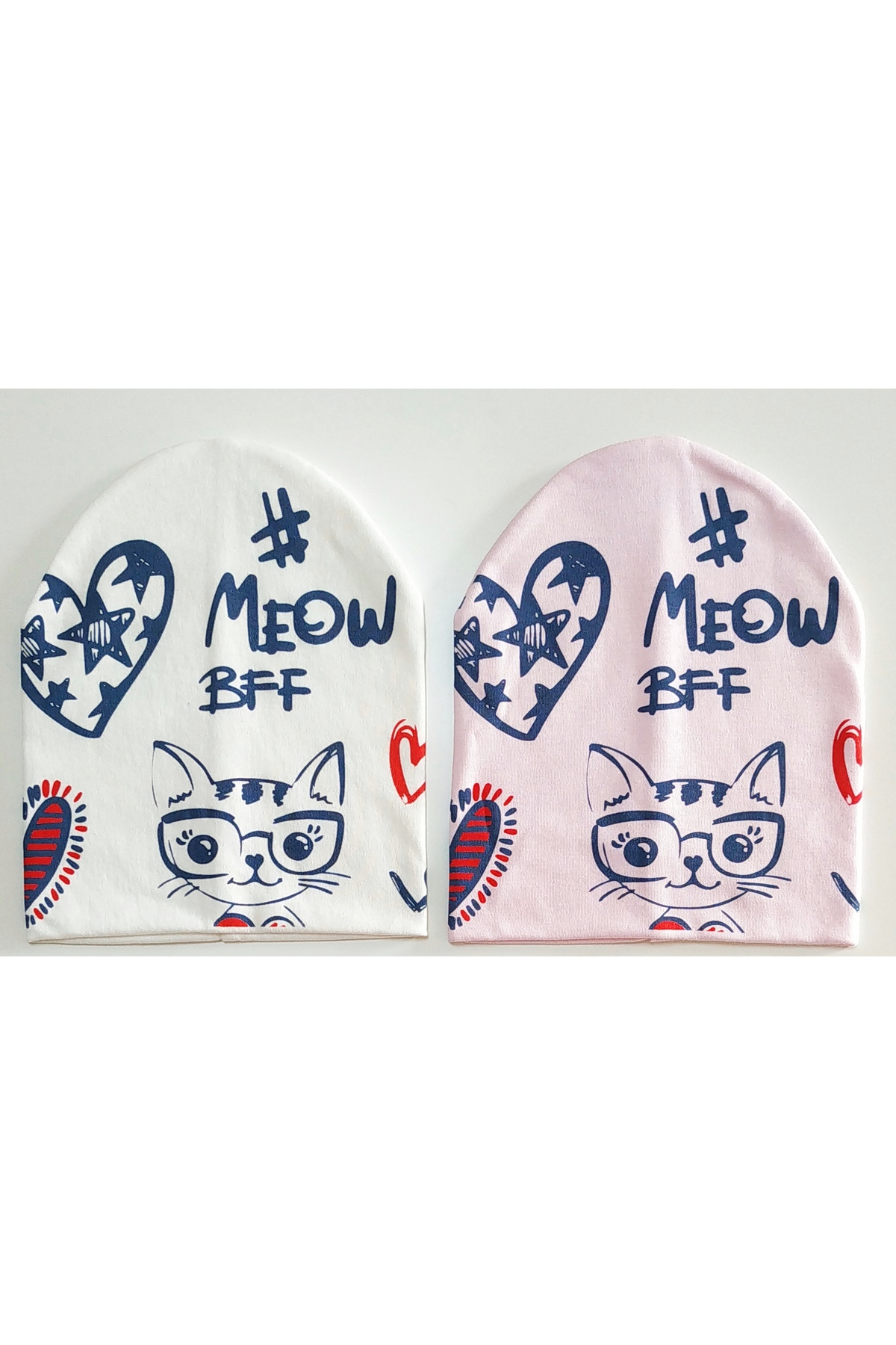 Cotton Double-Layer Printed 2-Piece Combed Cotton Baby Beanie ( Cat Love )