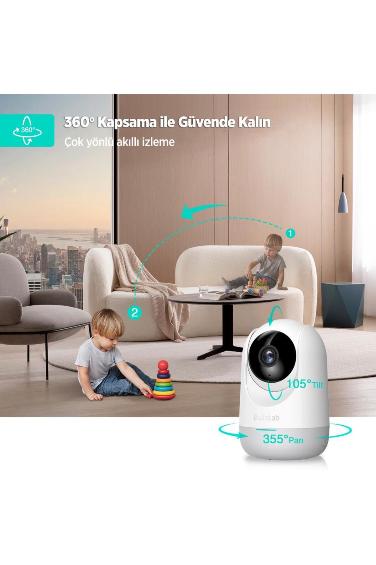+360 Botslab 360+ C211 2K Pro Large Bundle WiFi 360° Akıllı Güvenlik Kamerası Bebek Monitörü Evcil Hayvan fotoğrafı 6 (önizleme)