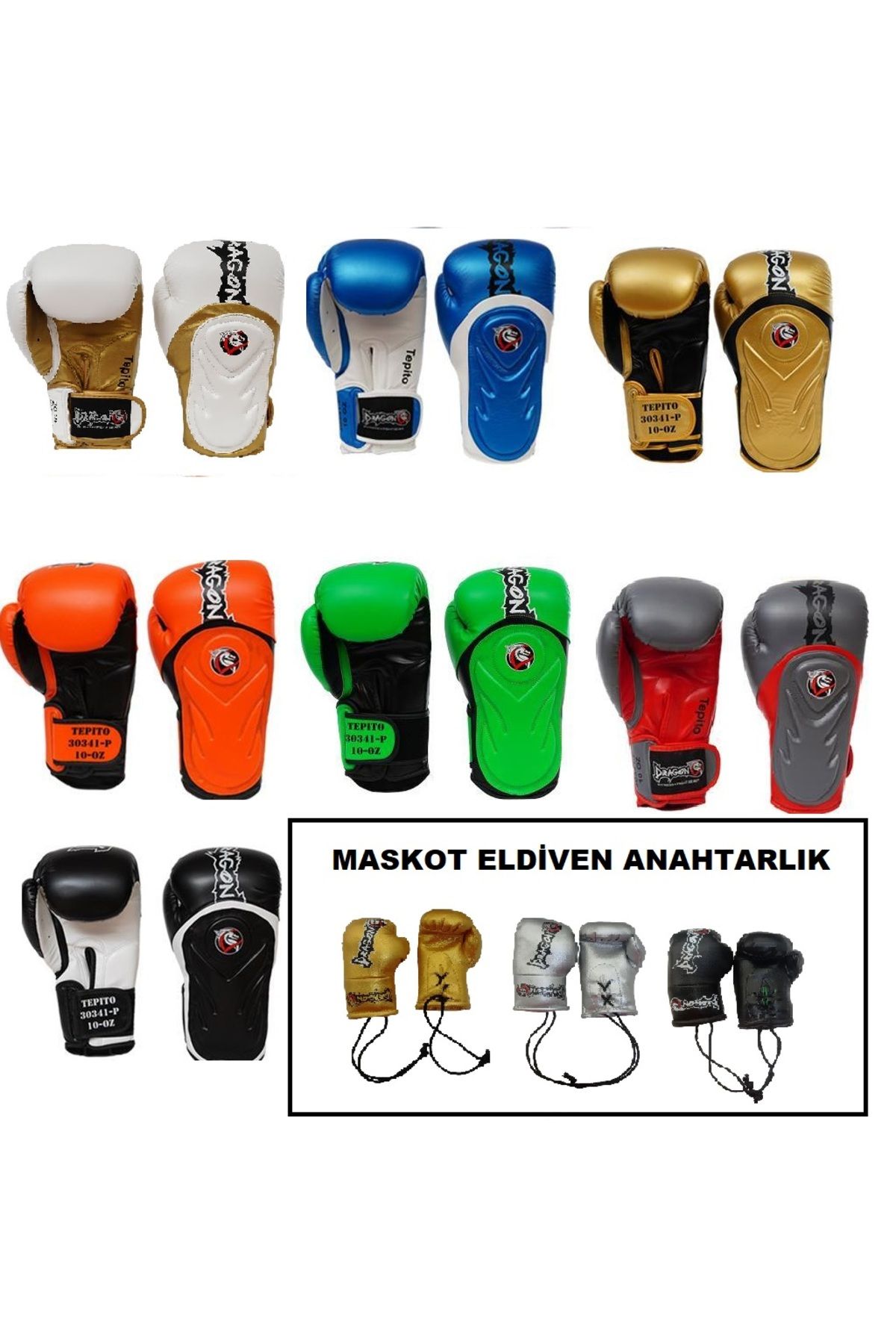 دستکش بوکس مشکی مردانه و زنانه Tepito Boxing Kick Muaythai Glove های کلیدی ماسکوت Dragondo