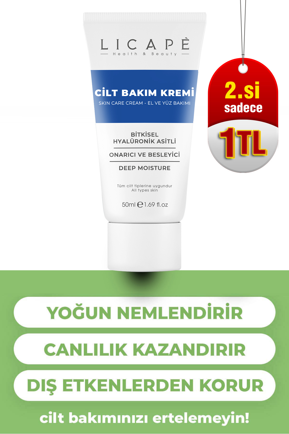 Licape Besleyici Bitkisel Hyalüronik Asitli - Pantenol B5 Cilt Bakım Kremi 50ml