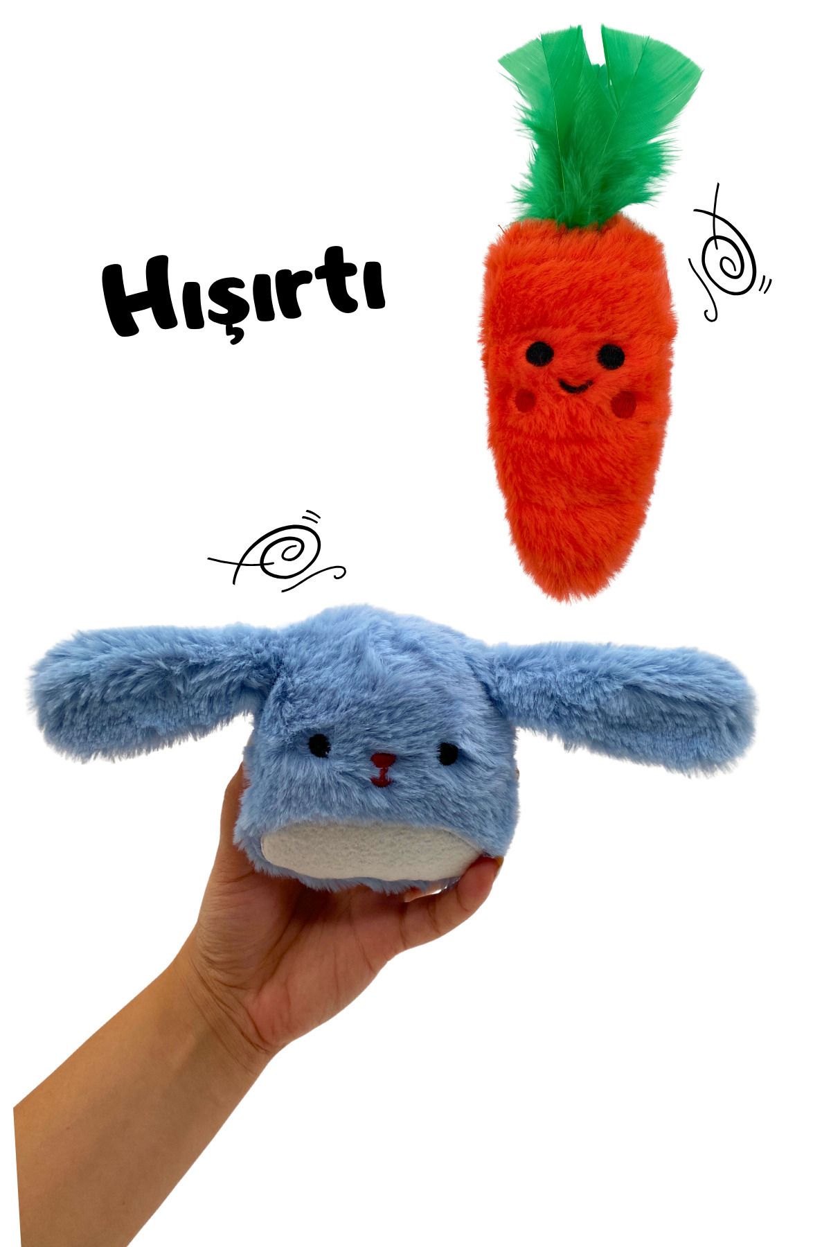 Miyav Kediler İçin Hışırtı Sesi Çıkaran Peluş Tavşan ve Havuç Oyuncak Seti 2 Adet Peluş Kedi Oyuncağı