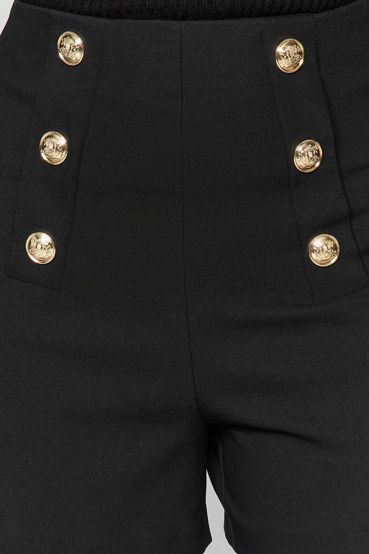 Trendyolmilla  Siyah Gold Aksesuar Detaylı Yüksek Bel Dokuma Şort TWOAW24SR00089 - Görsel 3