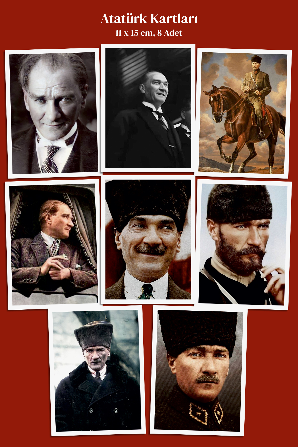 Özer Store 8 Adet Mustafa Kemal Atatürk Fotoğrafları Temalı Süsleme Kart Seti