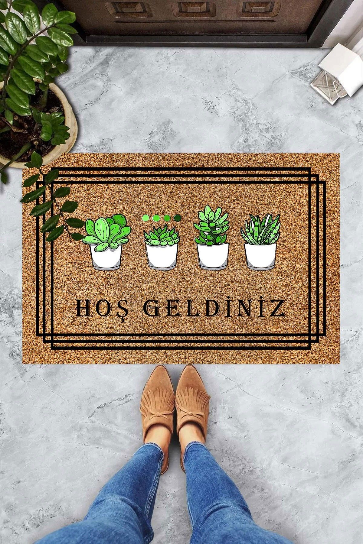 on the clouds-Digital Printed Cactus Patterned Welcome Written Decorative Door Mat 3