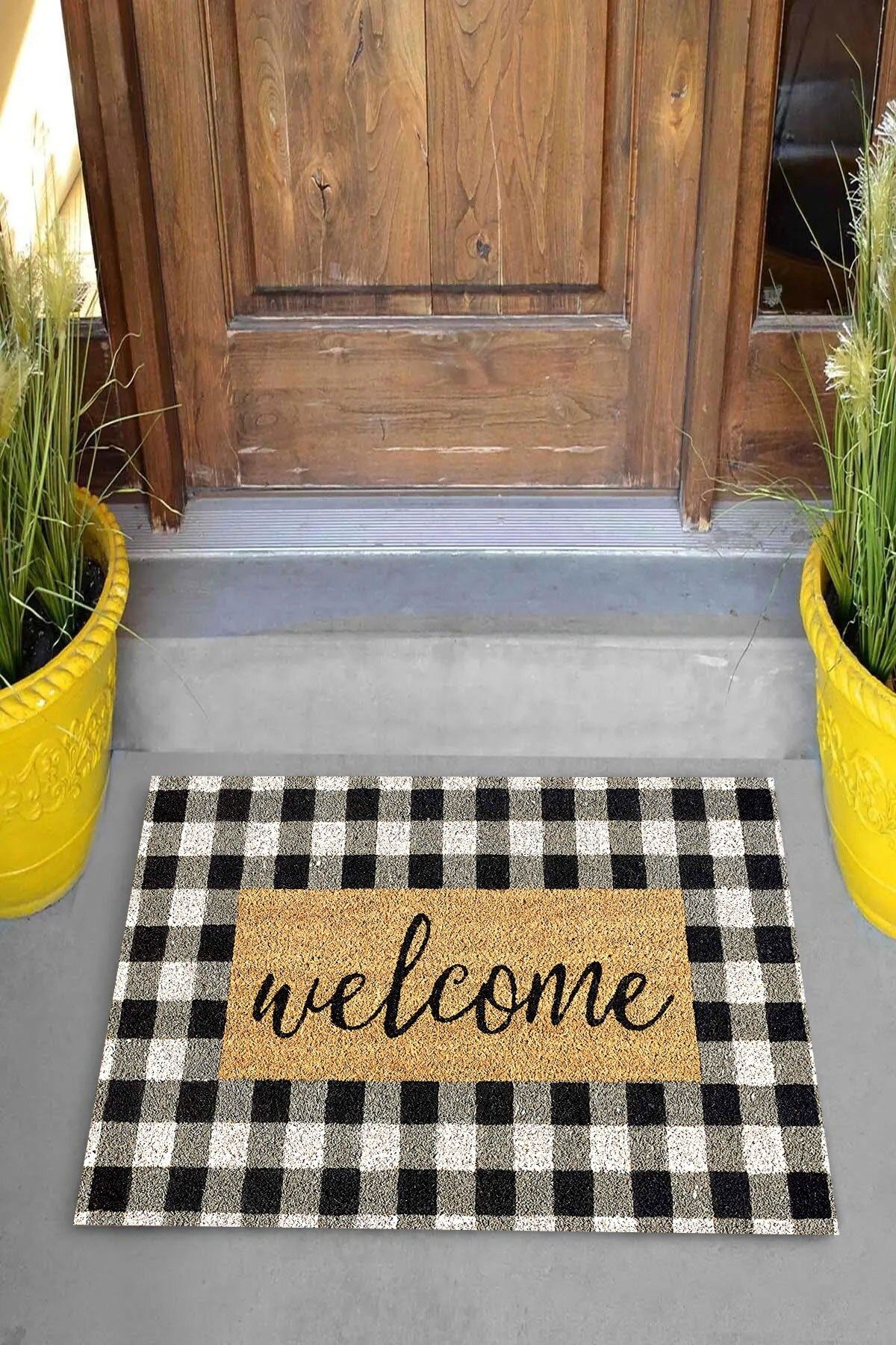 on the clouds-Digital Printed Welcome Written Checkerboard Pattern Decorative Door Mat 2