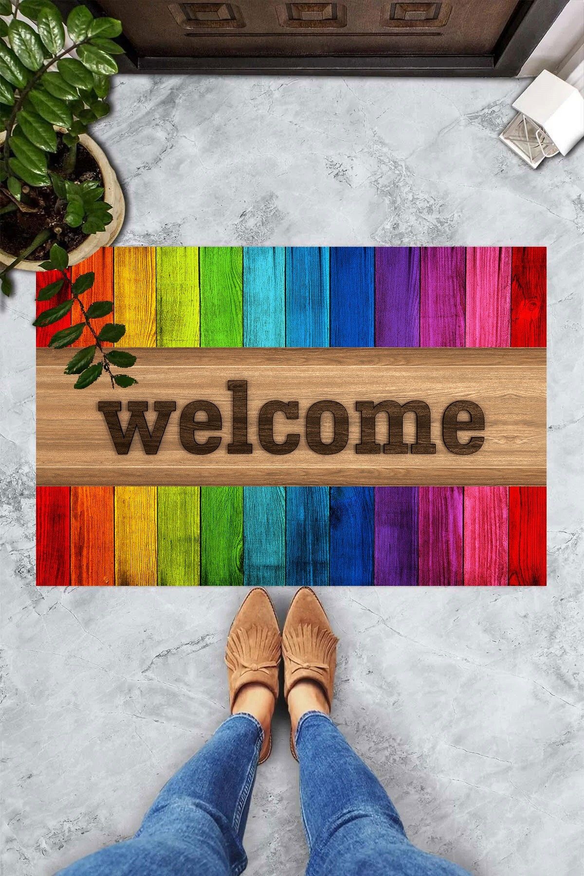 on the clouds-Digital Printed Colorful Board Patterned Welcome Written Decorative Door Mat 3