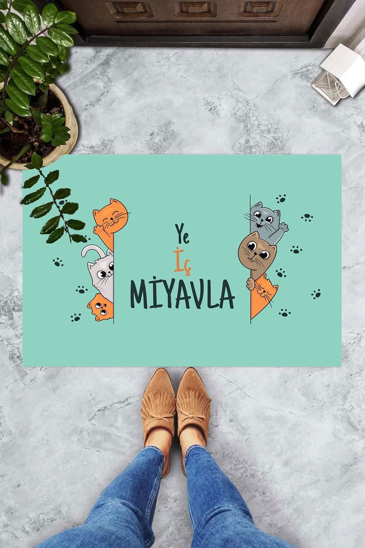 on the clouds-Digital Printed Eat Inner Meow Printed Cat Pattern Decorative Door Mat 3