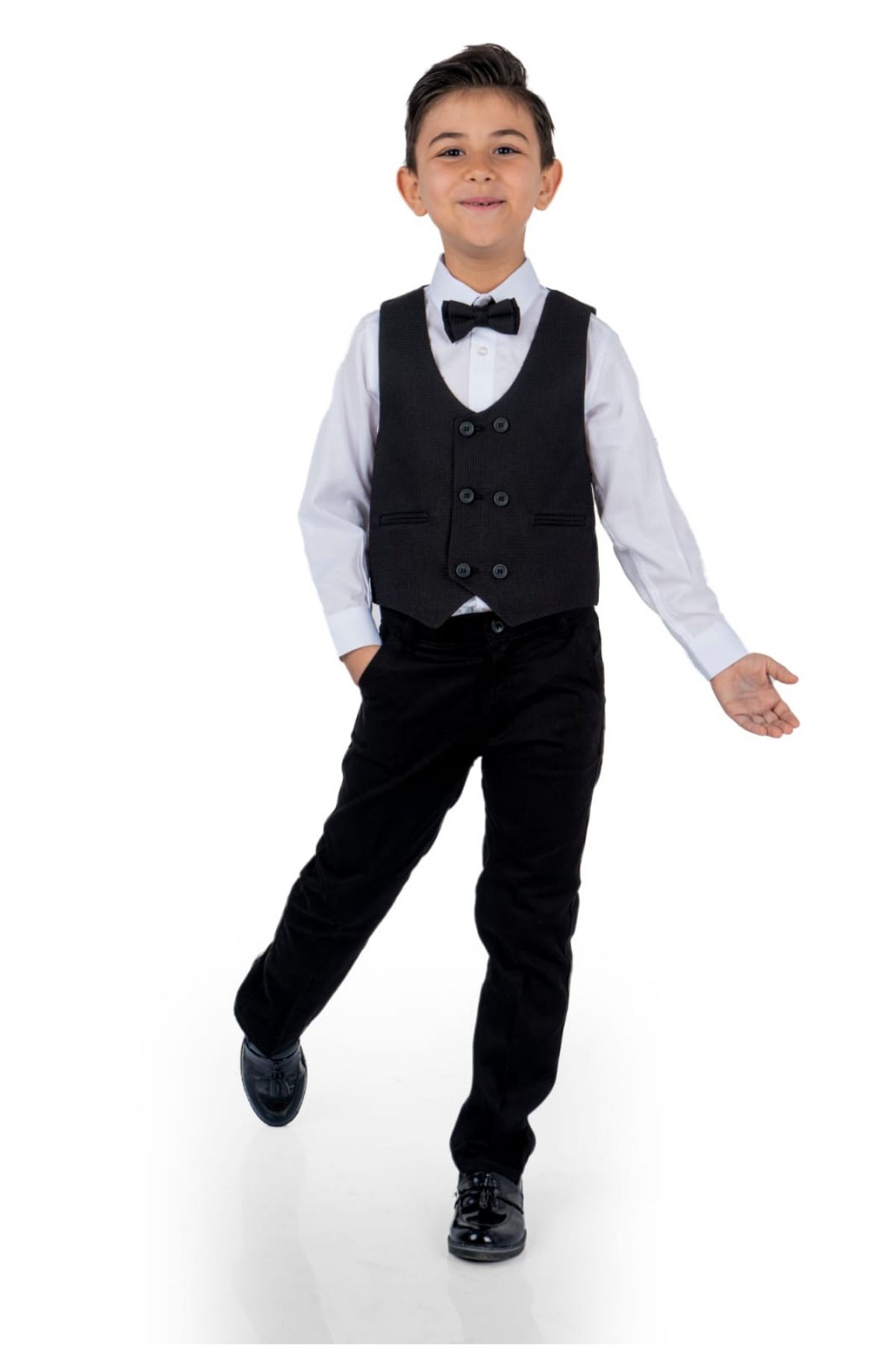 Tarz Çocuk-Double Button Black Boy's Vest Suit 3