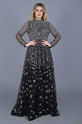 GATSBYLADY LONDON AMİRA - EL İŞLEMELİ , TAŞEL DETAYLI KİLOŞ ELBİSE