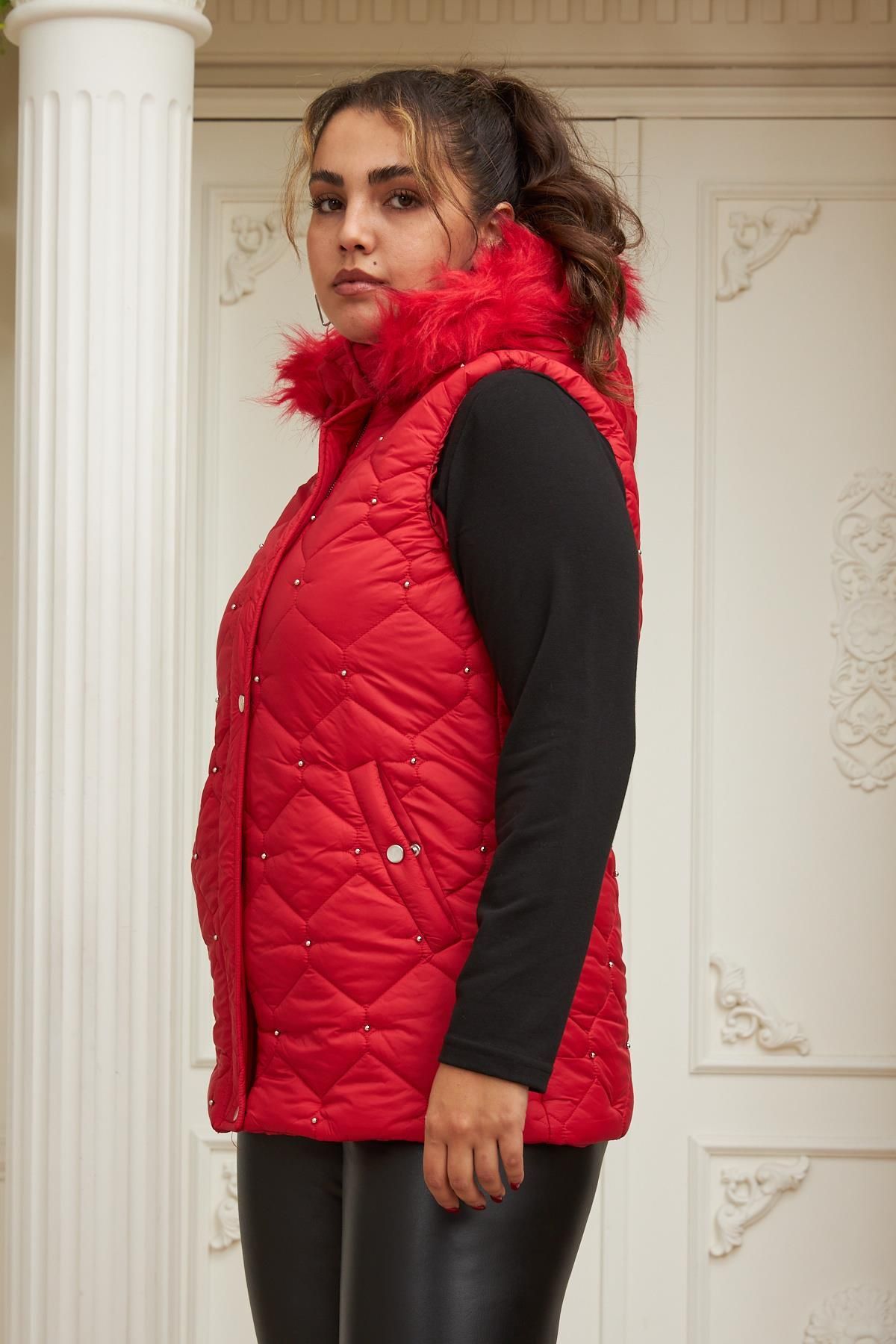 RMG-Dropped Women's Large Size Red Quilted Vest 3