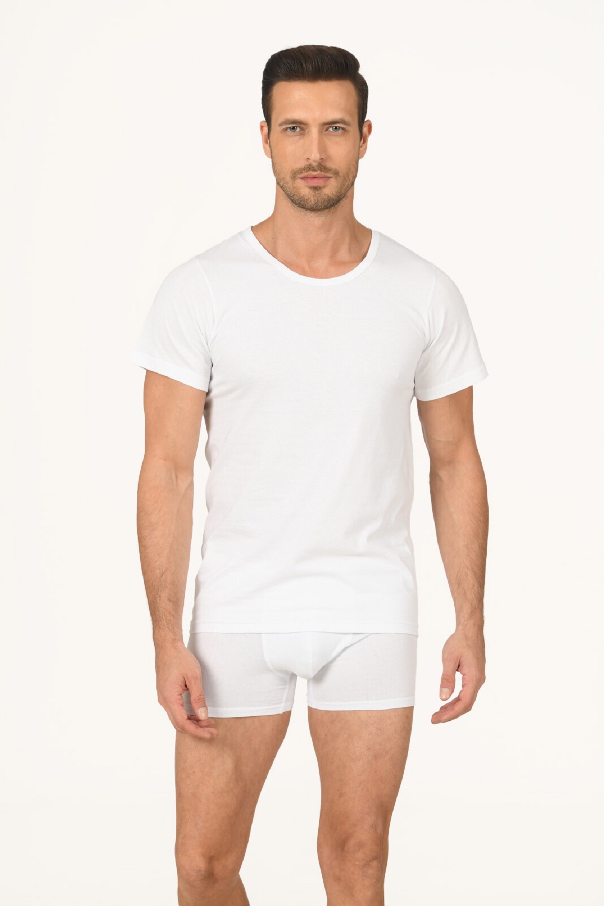 2 Pieces, 100% Cotton, Crew Neck, Short Sleeve, Men's Undershirt & T-shirt