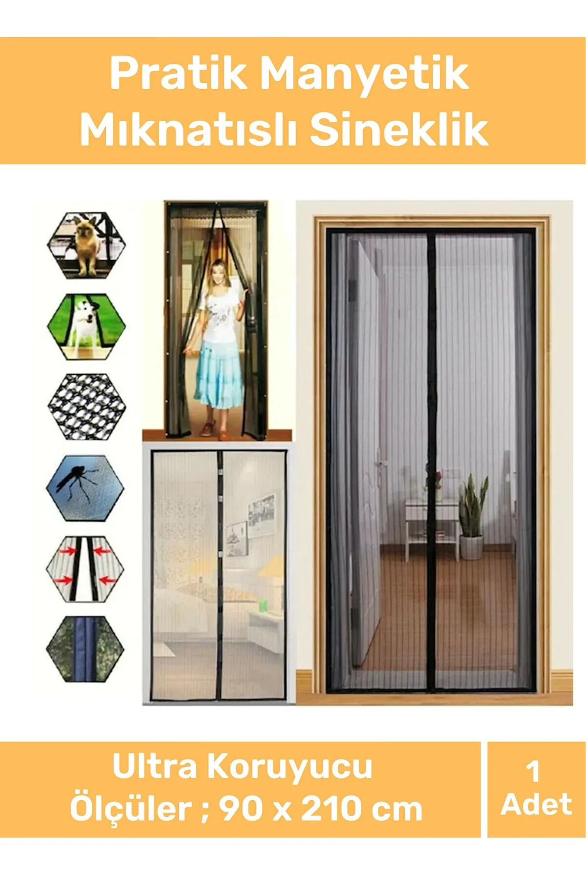 TeknoZar Premium Pencere Balkon Dükkan Cam Pratik Manyetik Mıknatıslı Kapı Sineklik 90 X 210