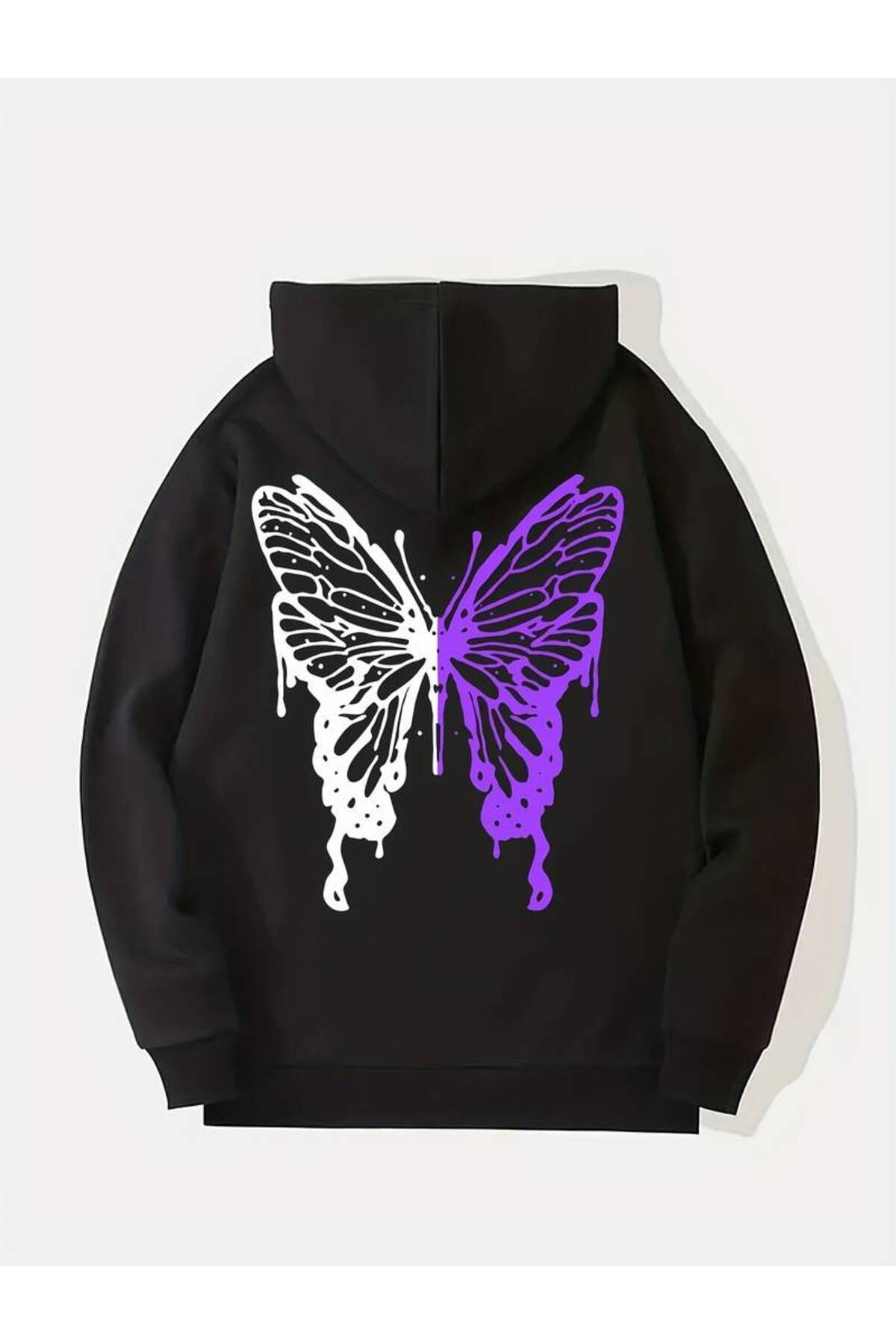 NOFLEN Unisex Black Butterfly Printed Oversize Sweatshirt Hoodie