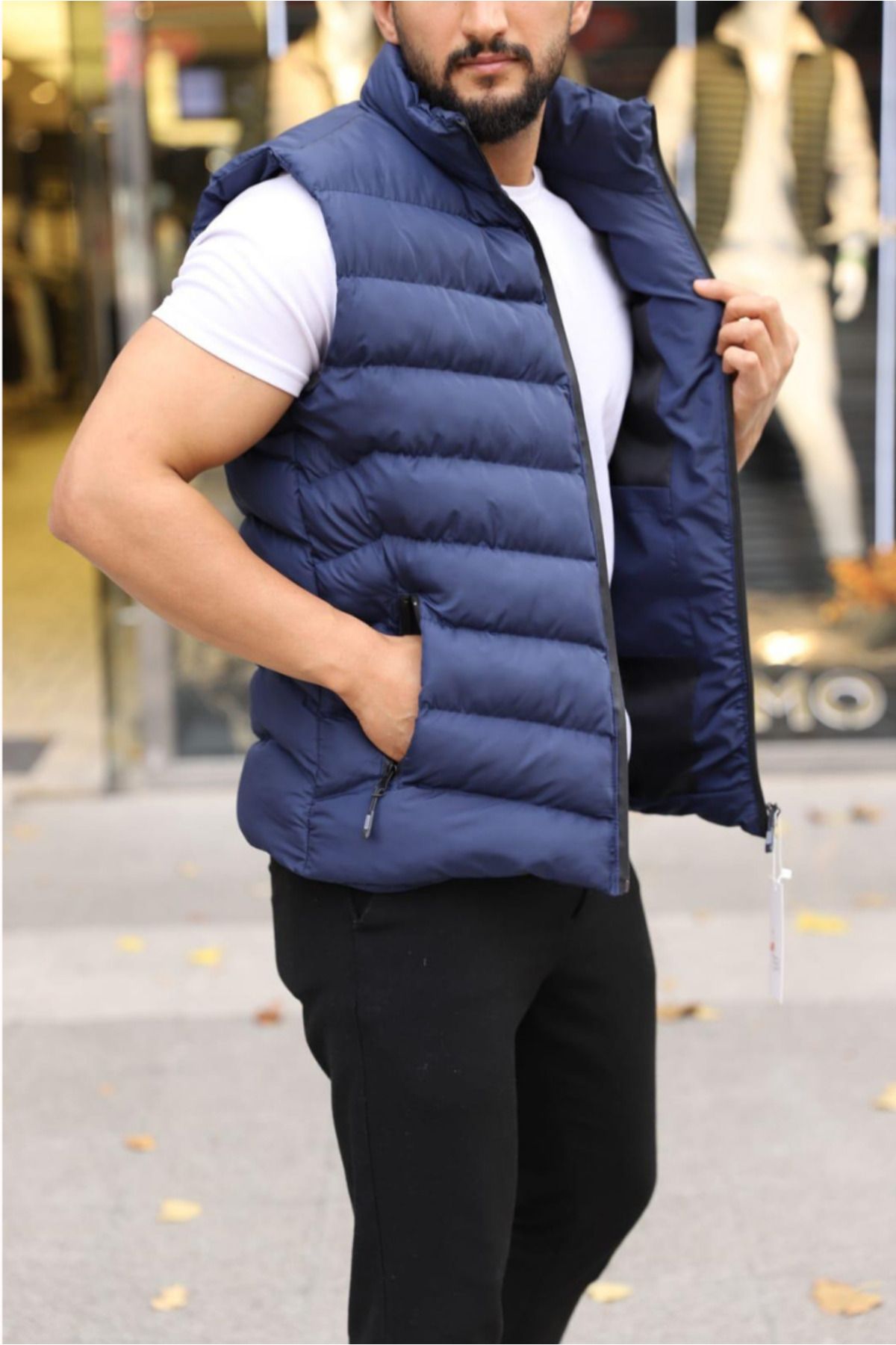 Dark blue puffer vest on sale