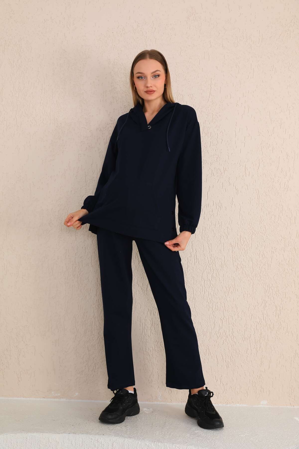 Miss Dünya Lissa-Navy Blue Maternity and Maternity Hooded Sweatshirt Tracksuit Set 2