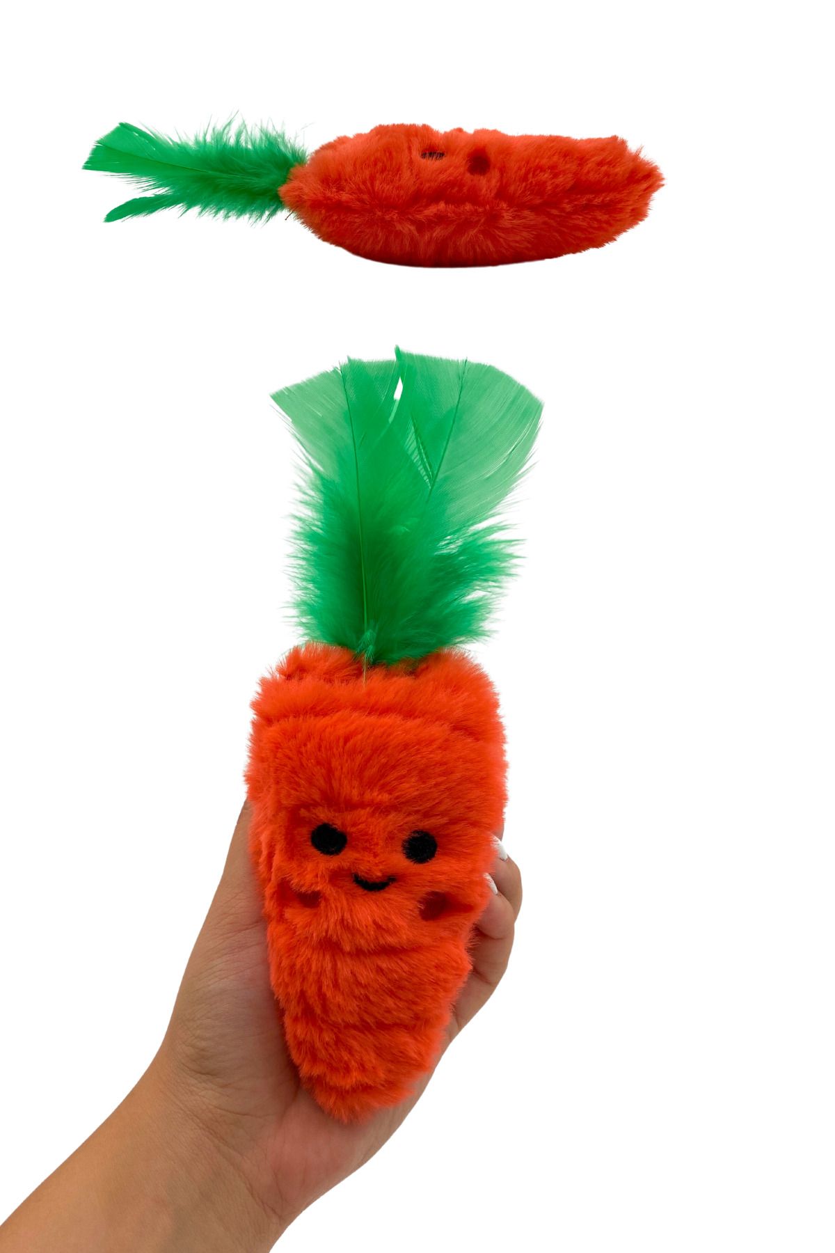 Miyav Kediler İçin Hışırtı Sesi Çıkaran Peluş Tavşan ve Havuç Oyuncak Seti 2 Adet Peluş Kedi Oyuncağı