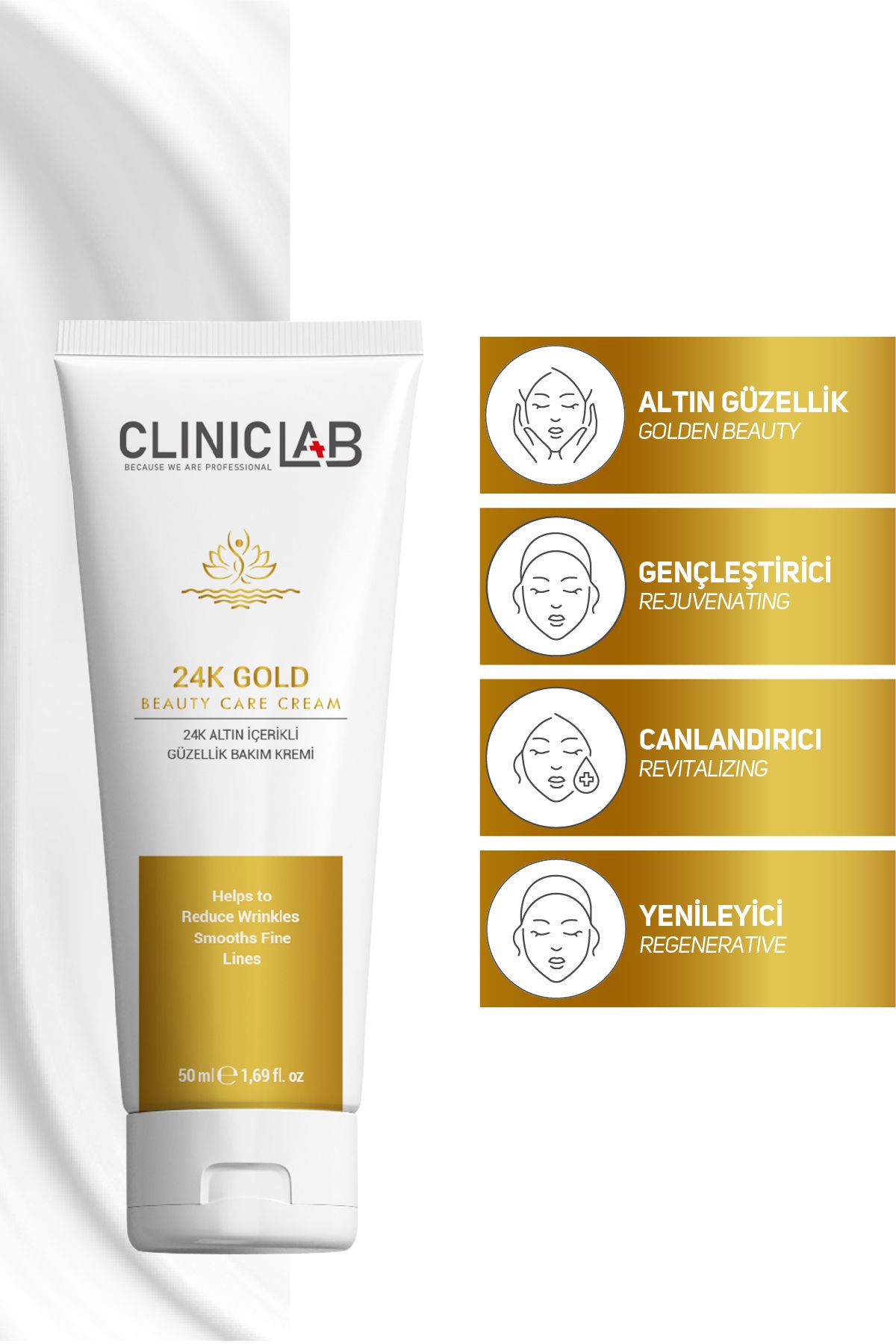 کرم زیبایی و مراقبت با ذرات طلای 24 عیار 50 میلی لیتر Cliniclab