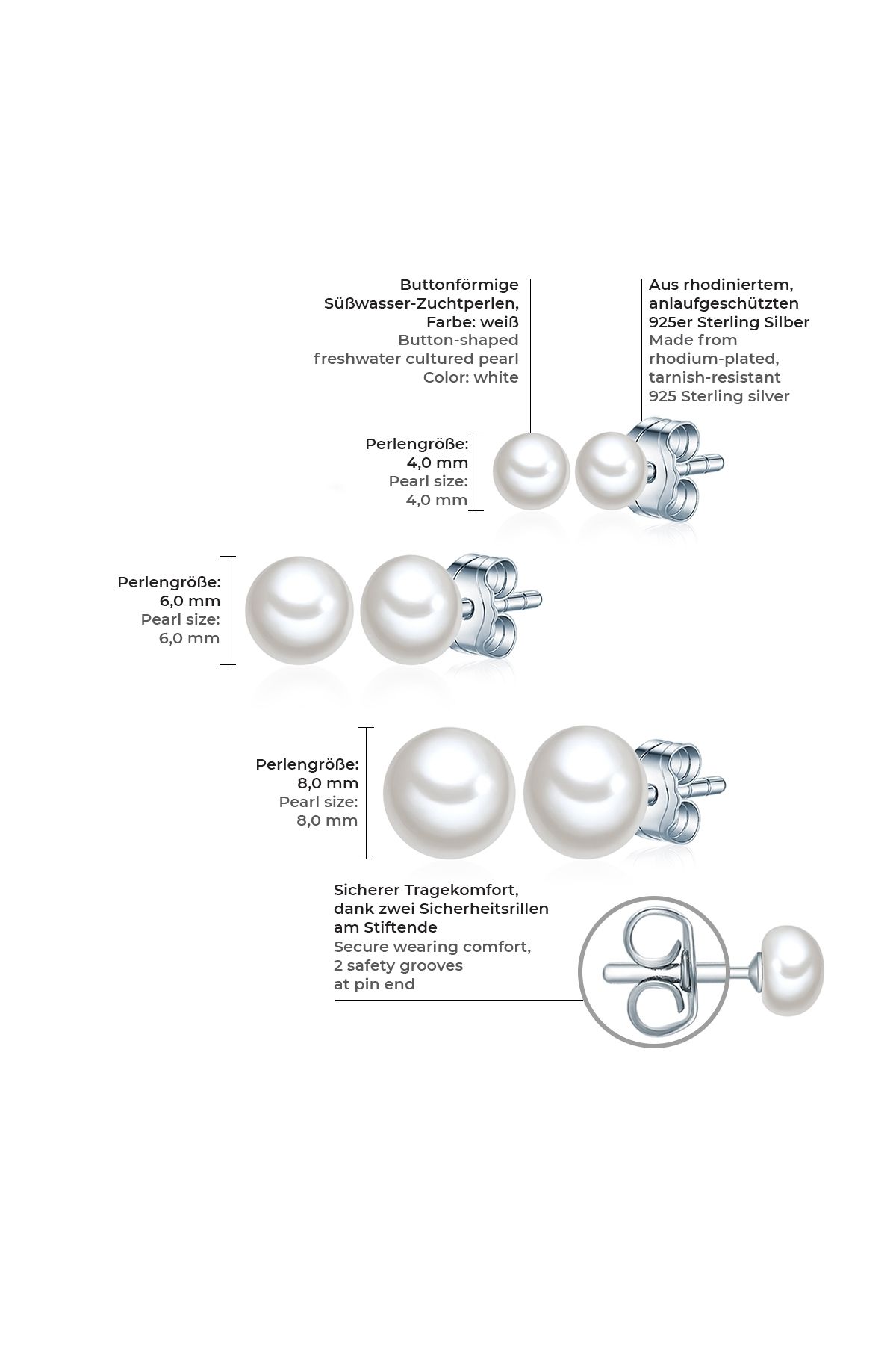 Valero Pearls-Modeschmuckset 3er-Set Ohrstecker Sterling Silber Süßwasser-Zuchtperlen weiß 2