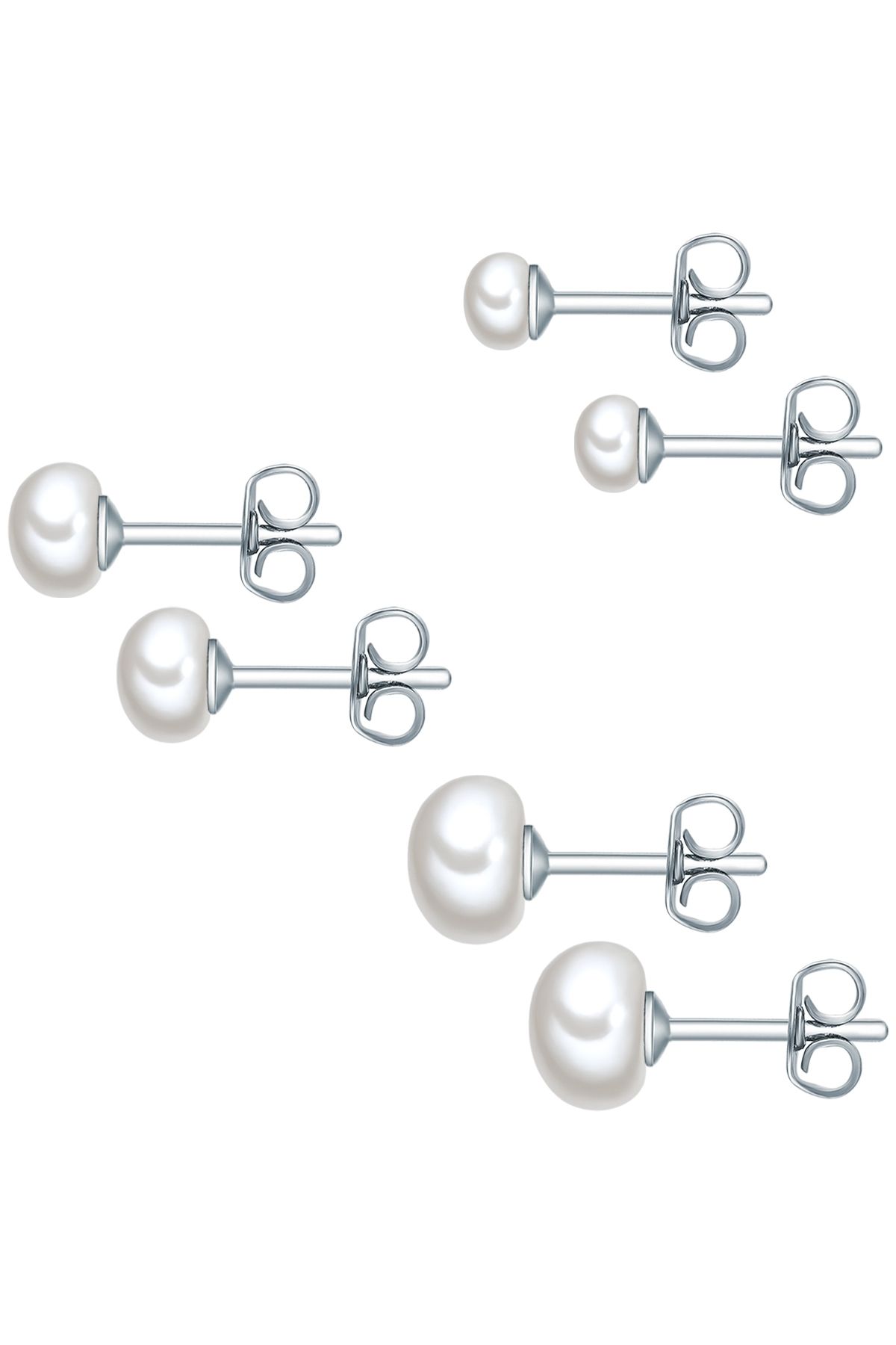 Valero Pearls-Modeschmuckset 3er-Set Ohrstecker Sterling Silber Süßwasser-Zuchtperlen weiß 4