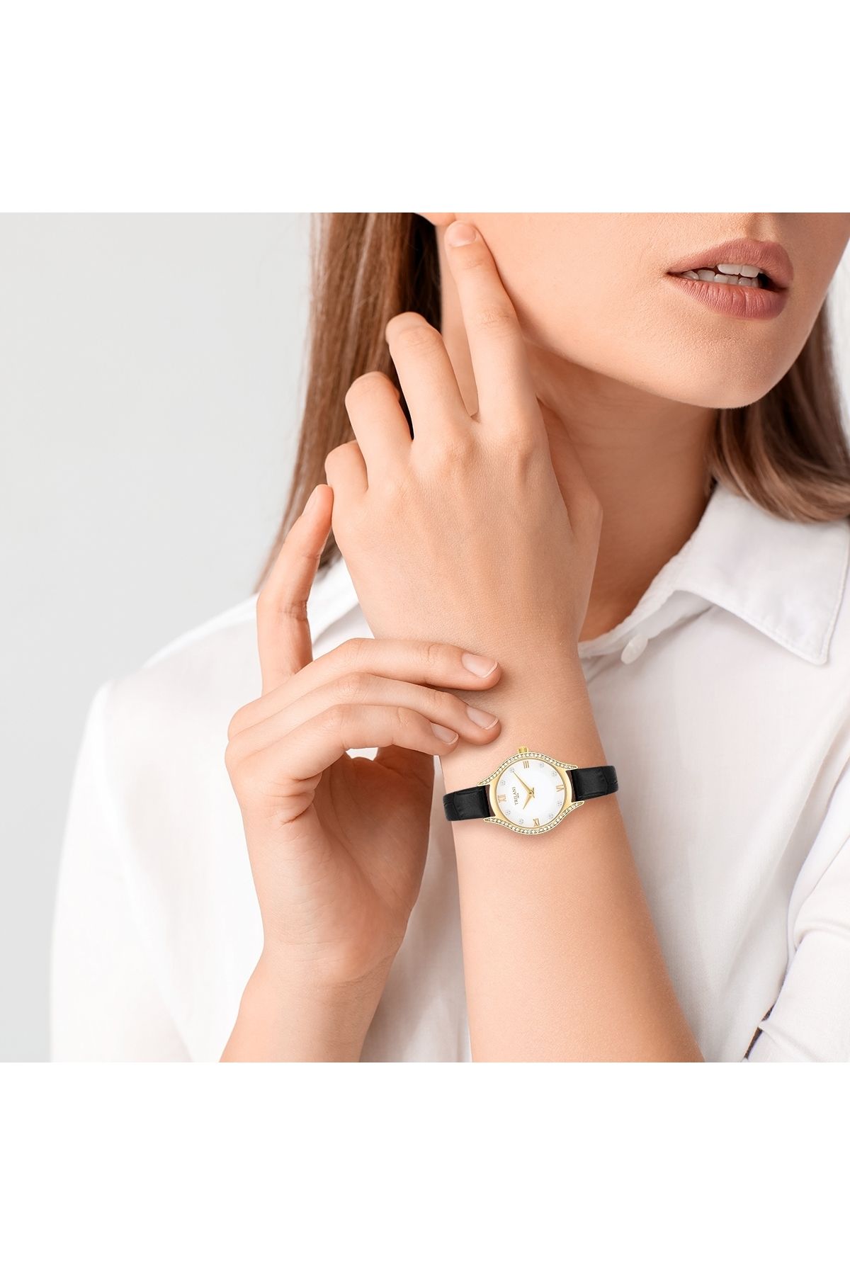 Trilani-Quarzuhr Damen Quarzuhr gelbgold Echtleder weiß 7