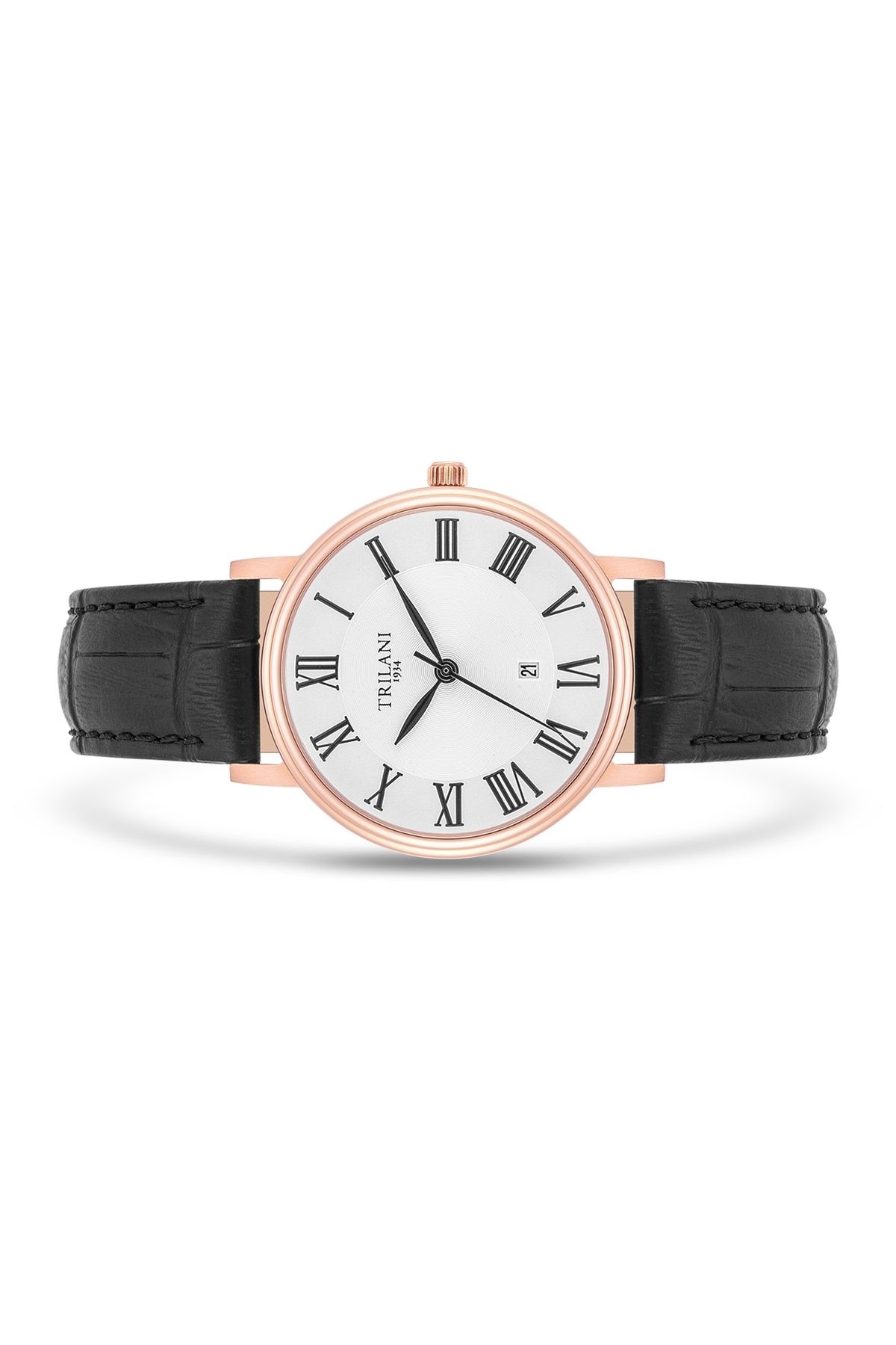 Trilani-Quarzuhr Damen Quarzuhr roségold Echtleder schwarz 2