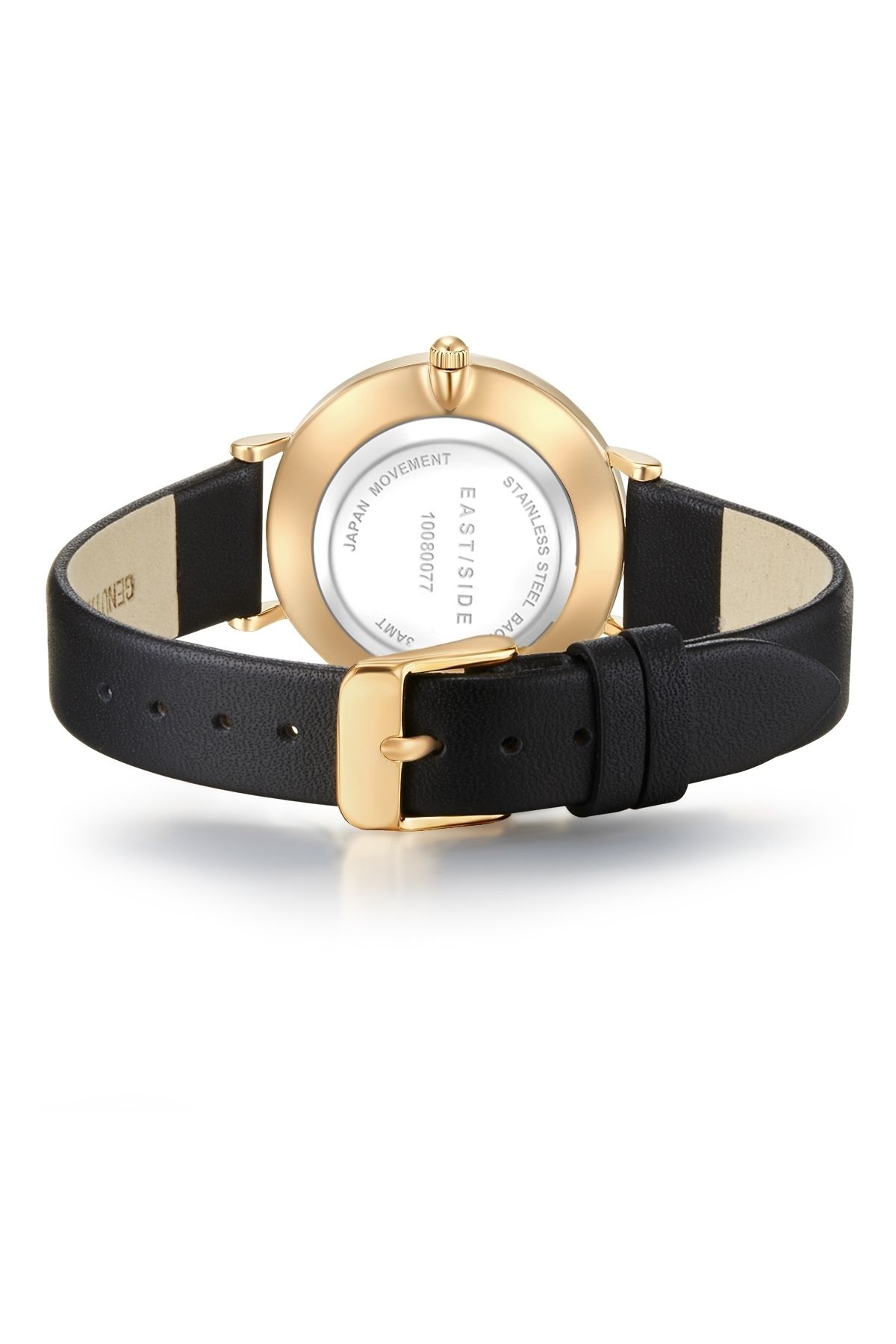 eastside-Quarzuhr Damen Quarzuhr gelbgold Echtleder schwarz 3