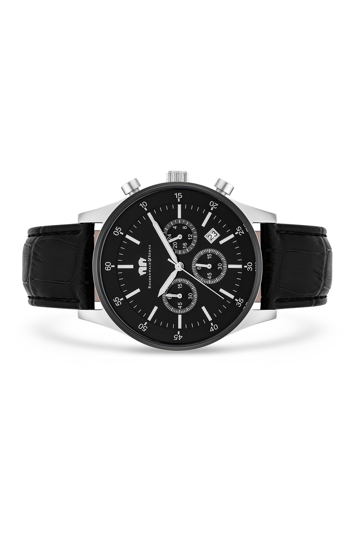 Rhodenwald & Söhne-Kronograf Herren Kronograf silber/schwarz Echtleder schwarz 3