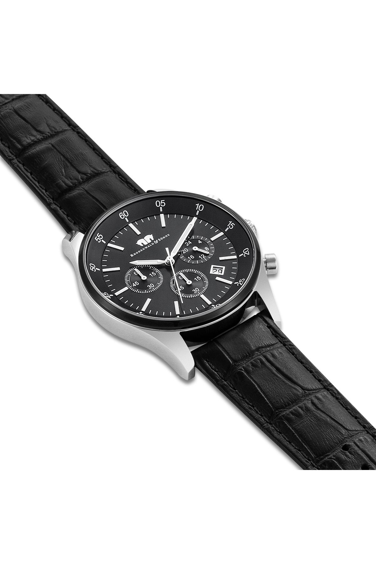 Rhodenwald & Söhne-Kronograf Herren Kronograf silber/schwarz Echtleder schwarz 6