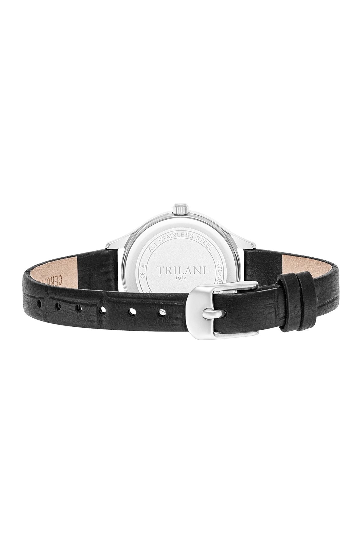 Trilani-Quarzuhr Damen Quarzuhr silber Echtleder schwarz 4