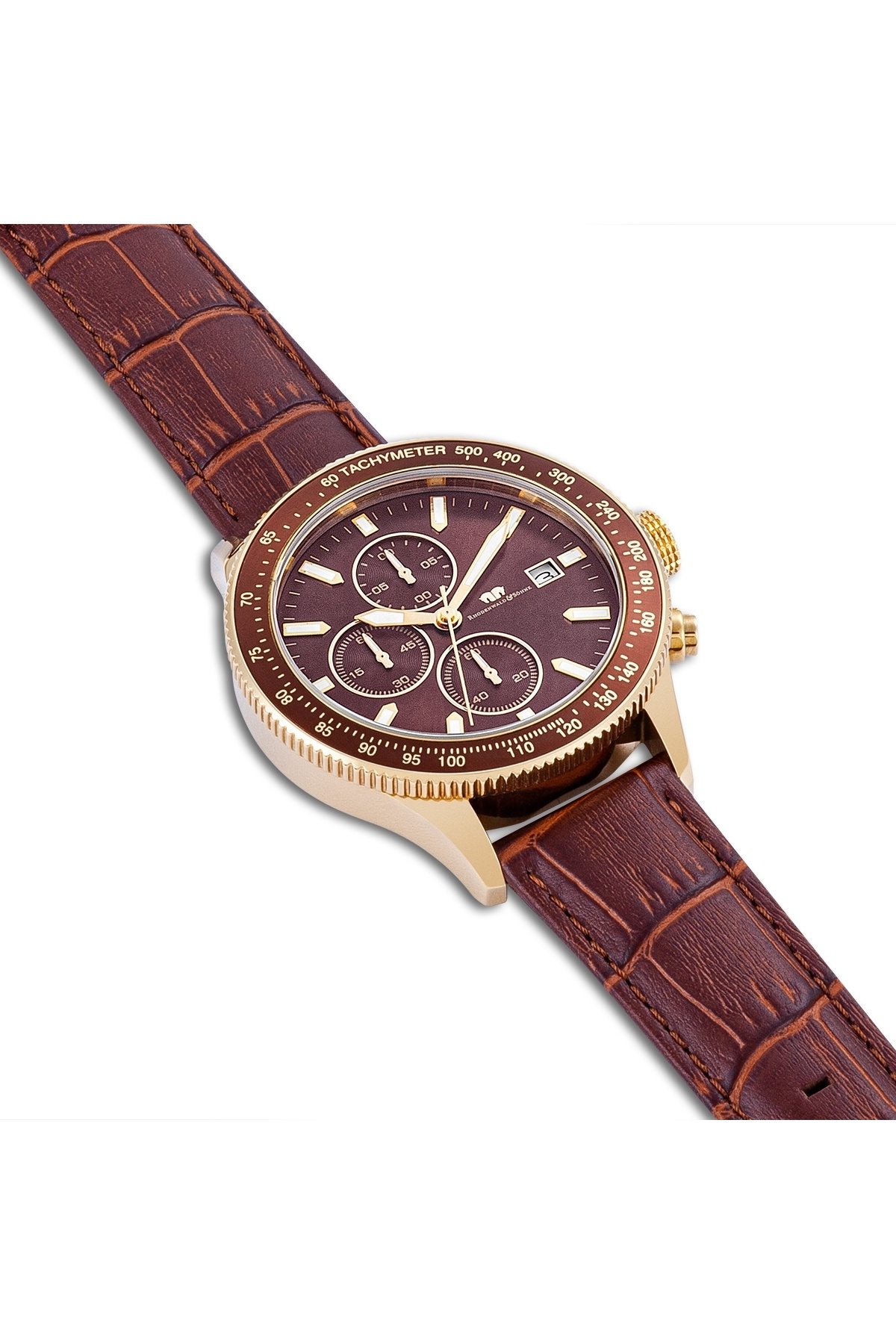 Rhodenwald & Söhne-Chronograph Herren Chronograph gelbgold Echtleder braun 5