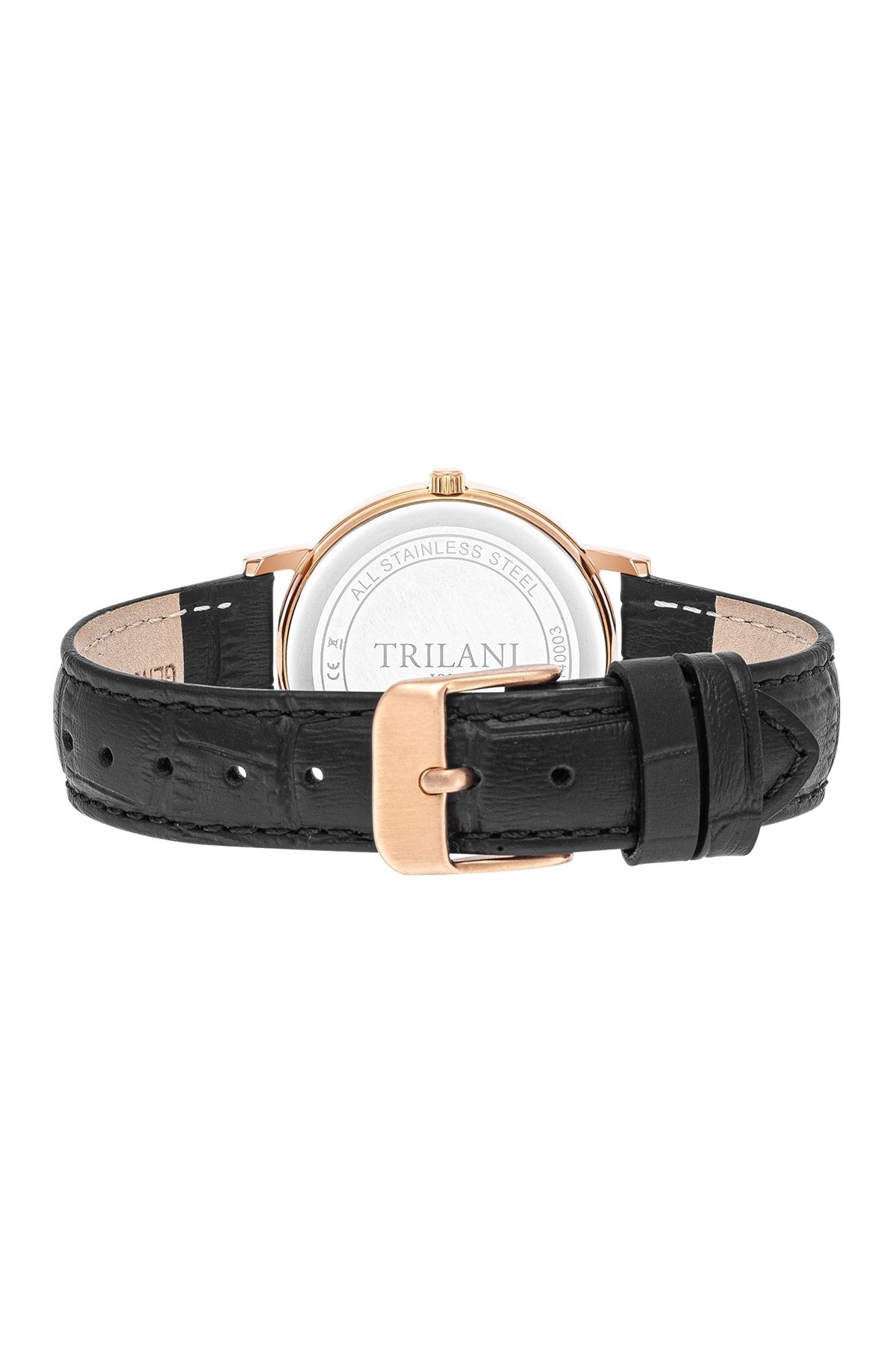 Trilani-Quarzuhr Damen Quarzuhr roségold Echtleder schwarz 4